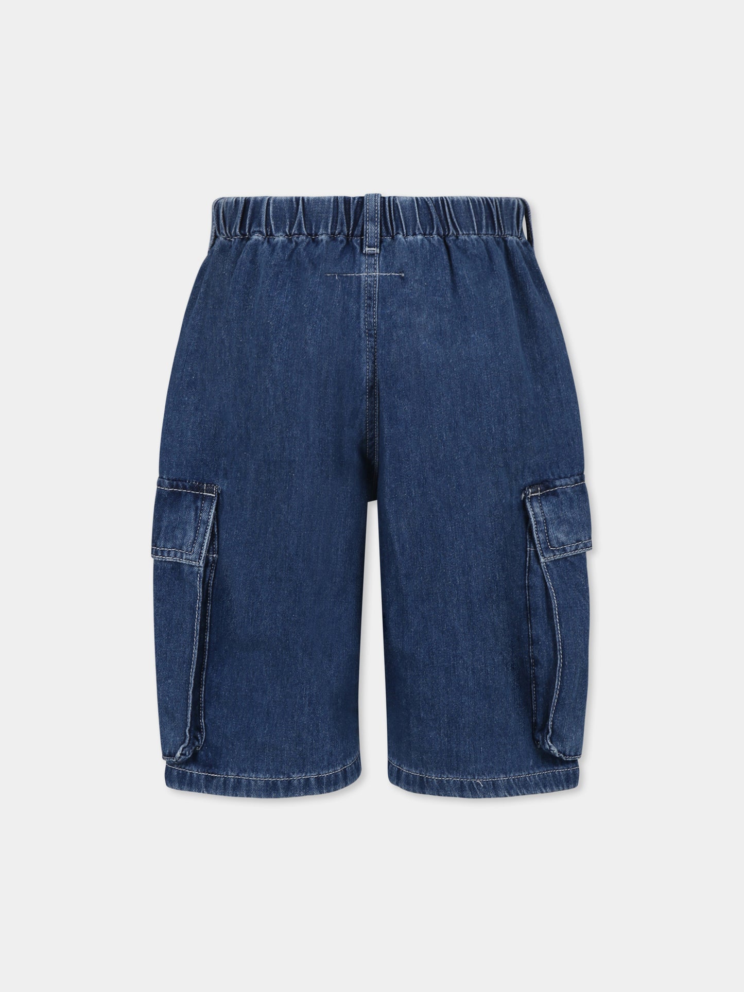 Shorts cargo blu per bambini con logo bianco ricamato,Mm6 Maison Margiela,M60745 MM05F MM6P169U M601