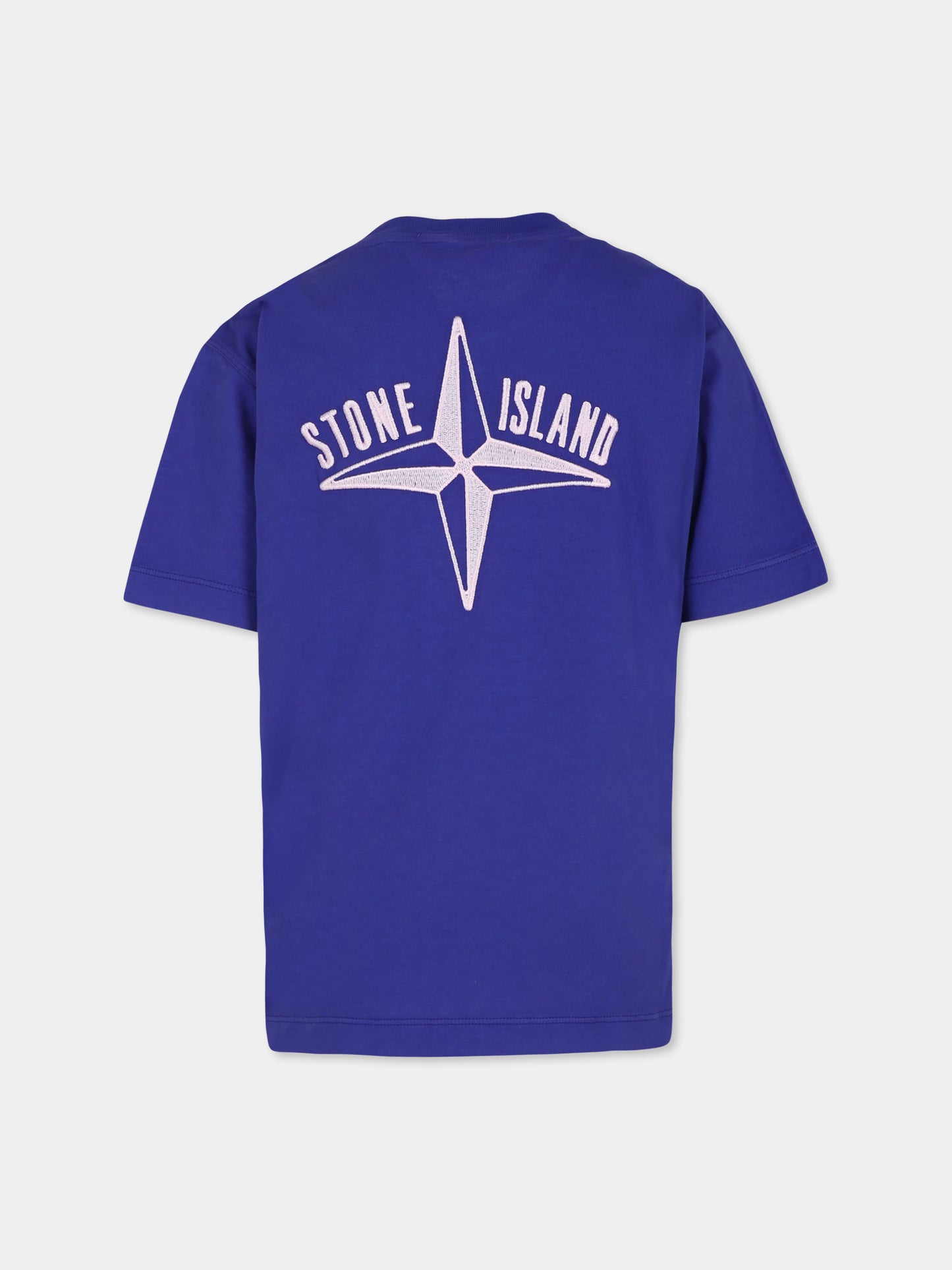 T-shirt blu per bambino con bussola,Stone Island Junior,801621071 V0022