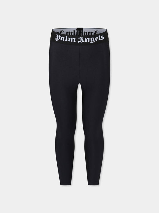 Leggings neri per bambina con logo,Palm Angels,PGVG001C99JER0011010