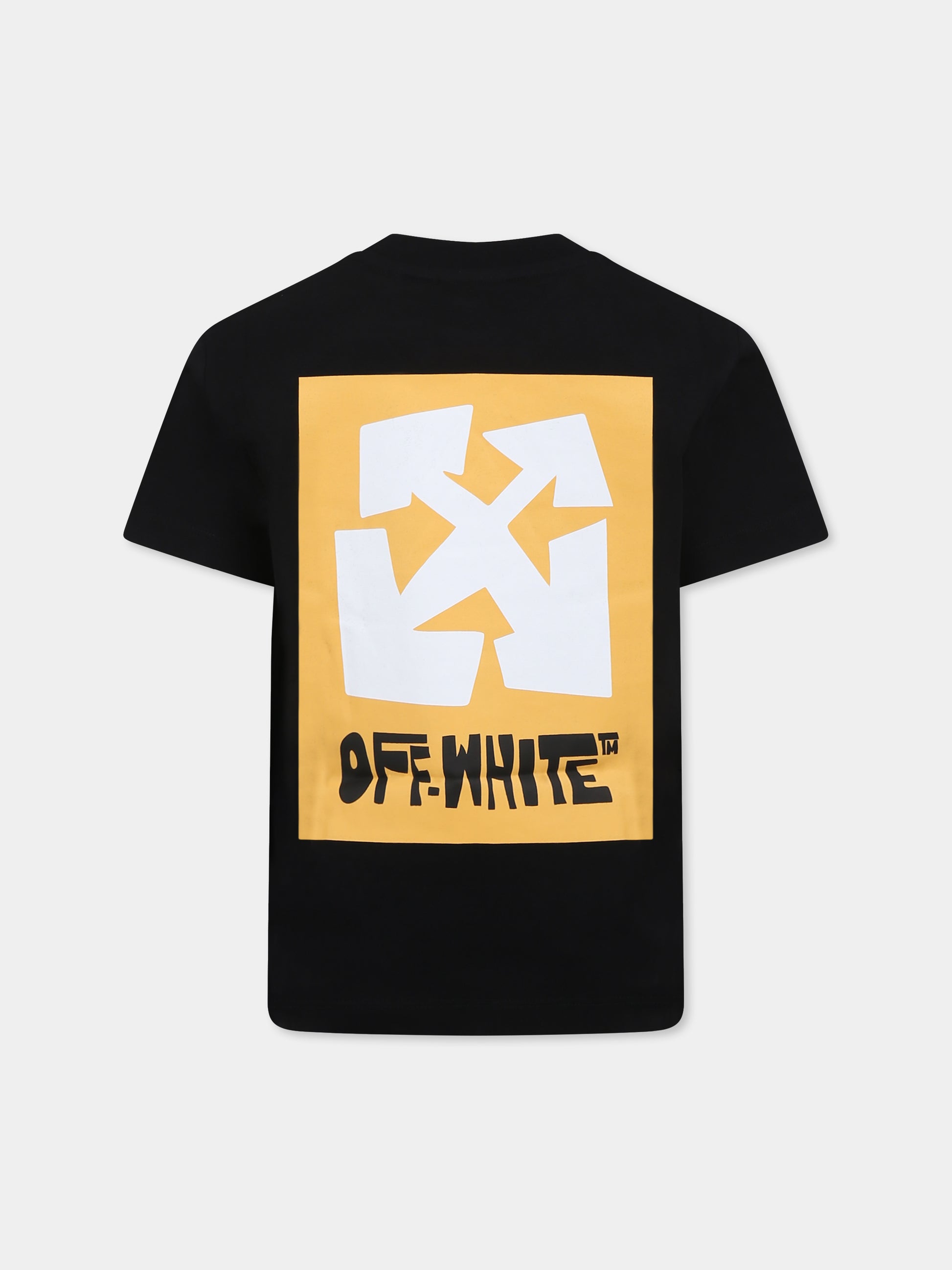 T-shirt nera per bambino con logo e frecce,Off White,OBAA002S25JER0081018