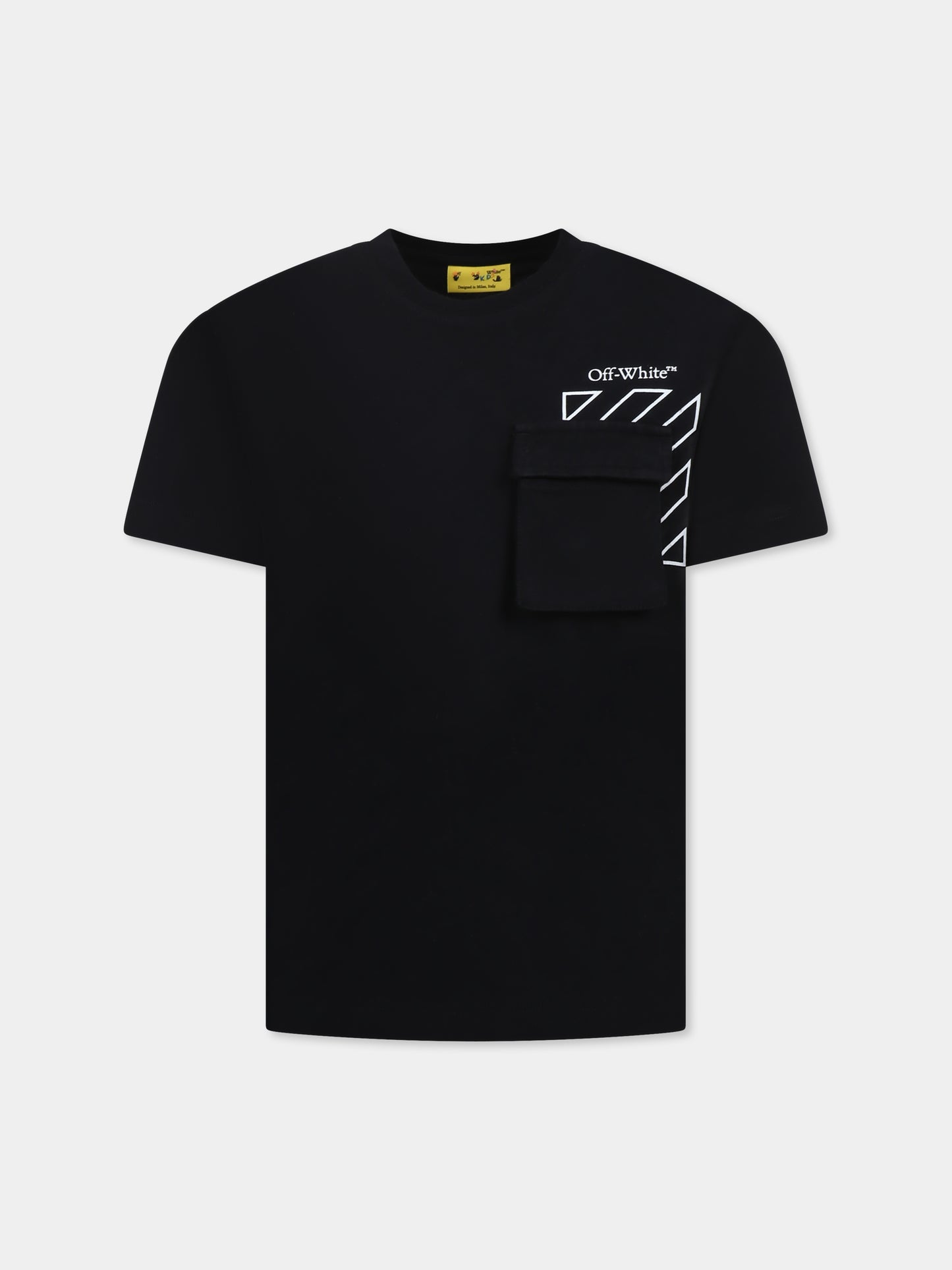 T-shirt nera per bambino con logo e frecce,Off White,OBAA016S25JER0011001
