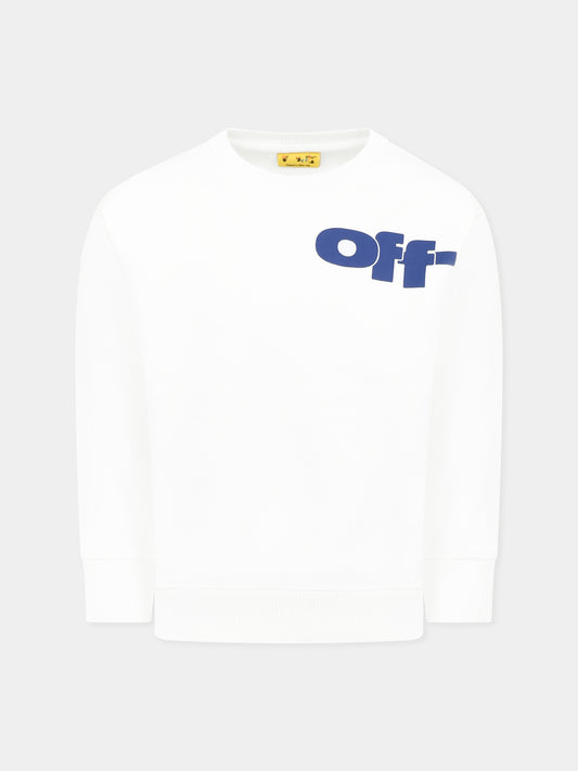 Felpa bianca per bambino con logo,Off White,OBBA001S25FLE0020145