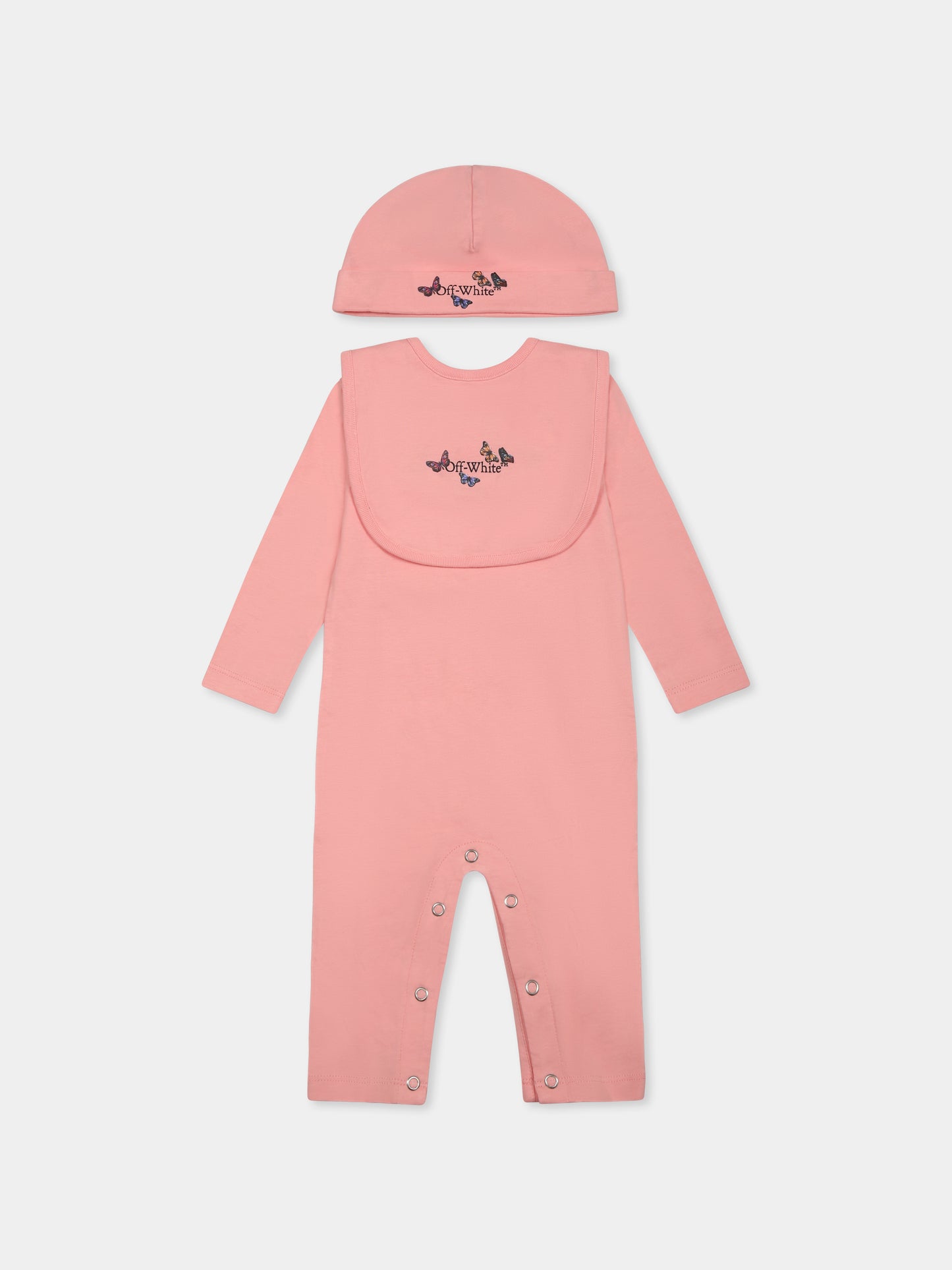 Set tutina rosa per neonata con logo e farfalle,Off White,OG2X006S25JER0013010