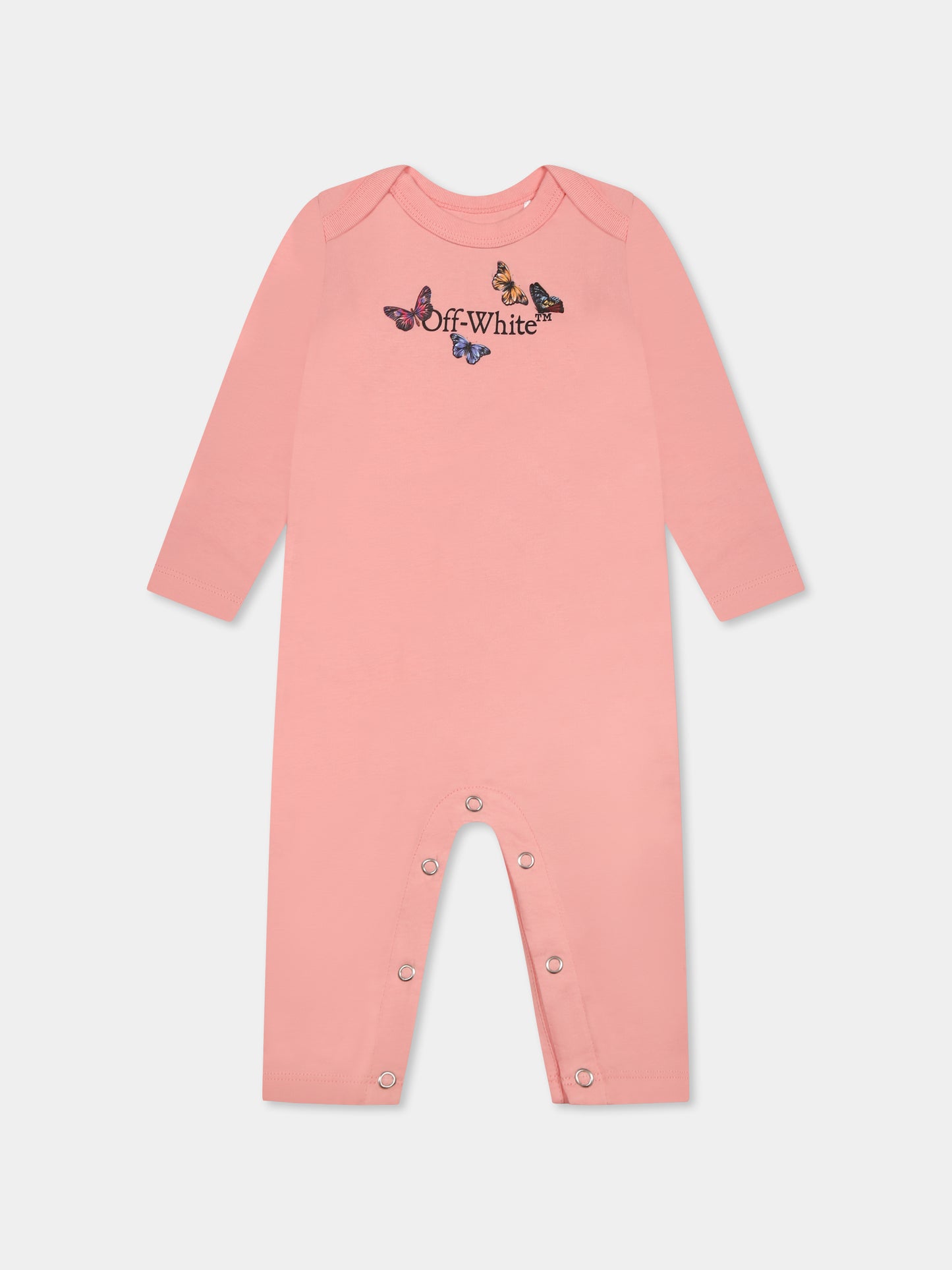 Set tutina rosa per neonata con logo e farfalle,Off White,OG2X006S25JER0013010
