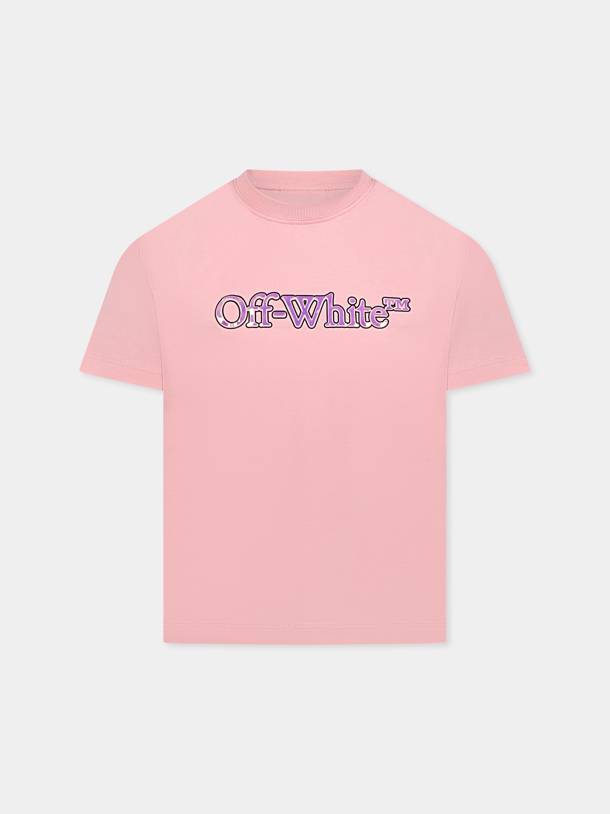 T-shirt rosa per bambina con logo,Off White,OGAA001S25JER0013072