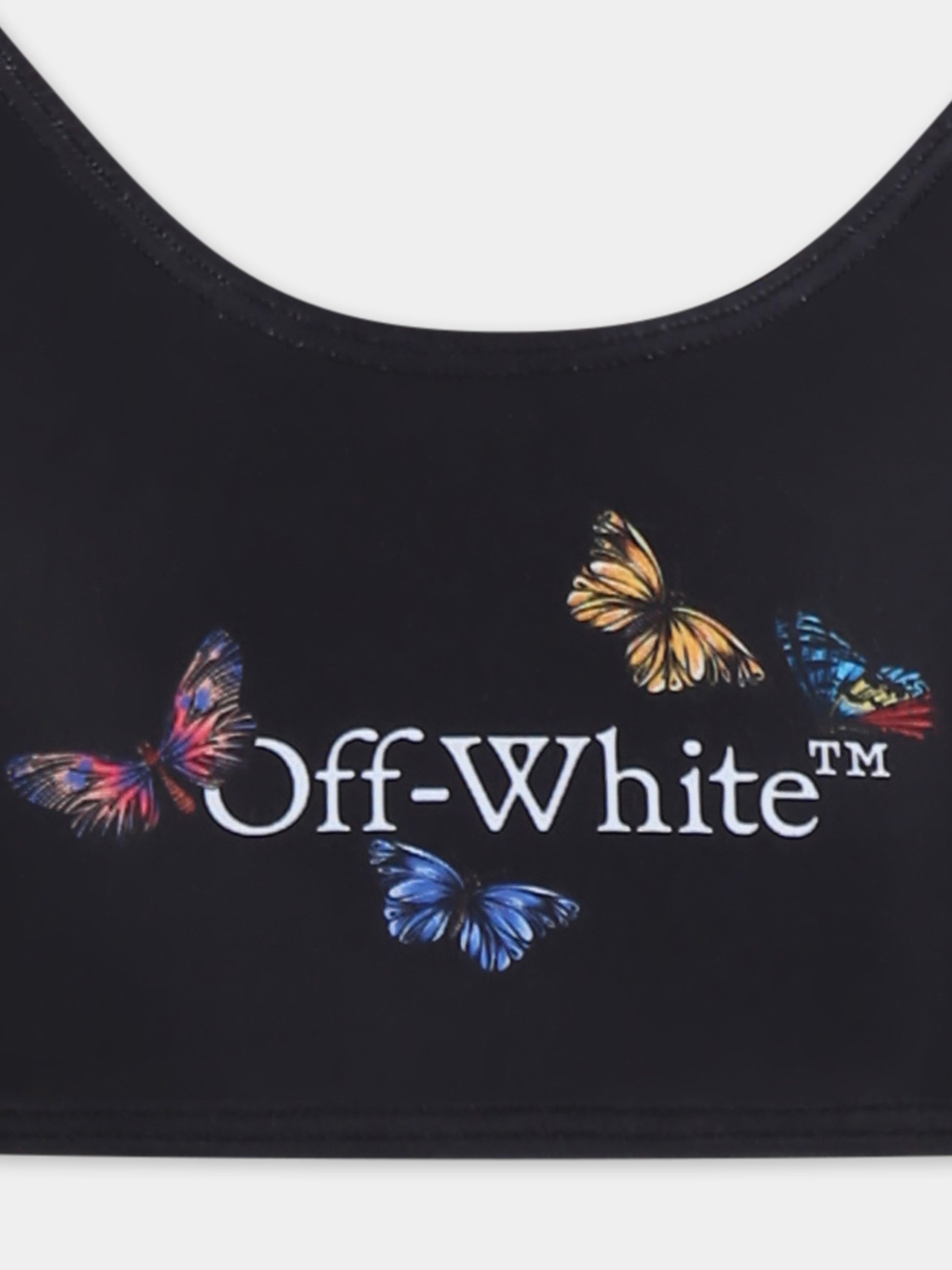 Bikini nero per bambina con logo e farfalle,Off White,OGFA014S25JER0011001