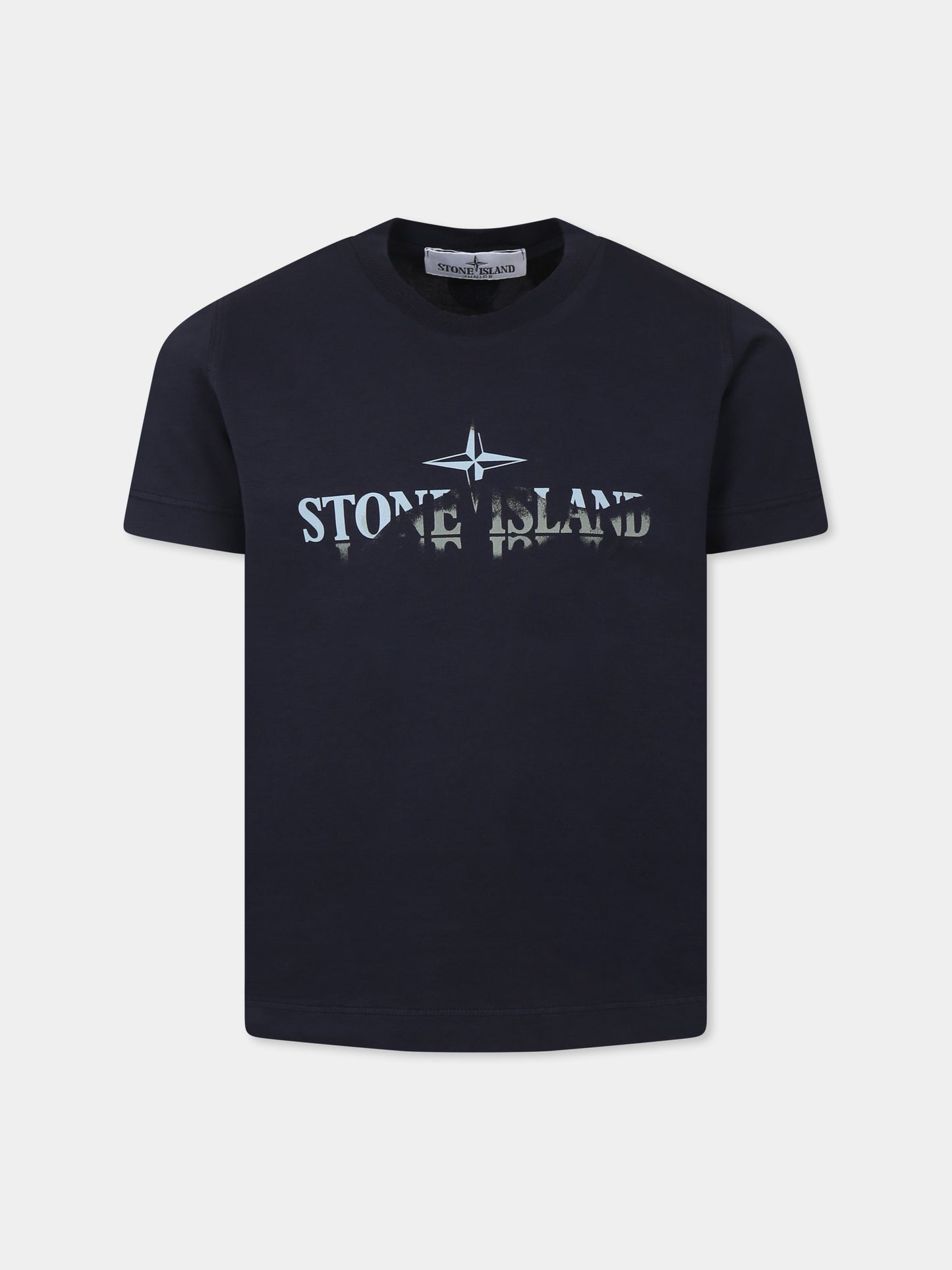 T-shirt blu per bambino con stampa bussola,Stone Island Junior,K1S16 2100010 S0150 V0020