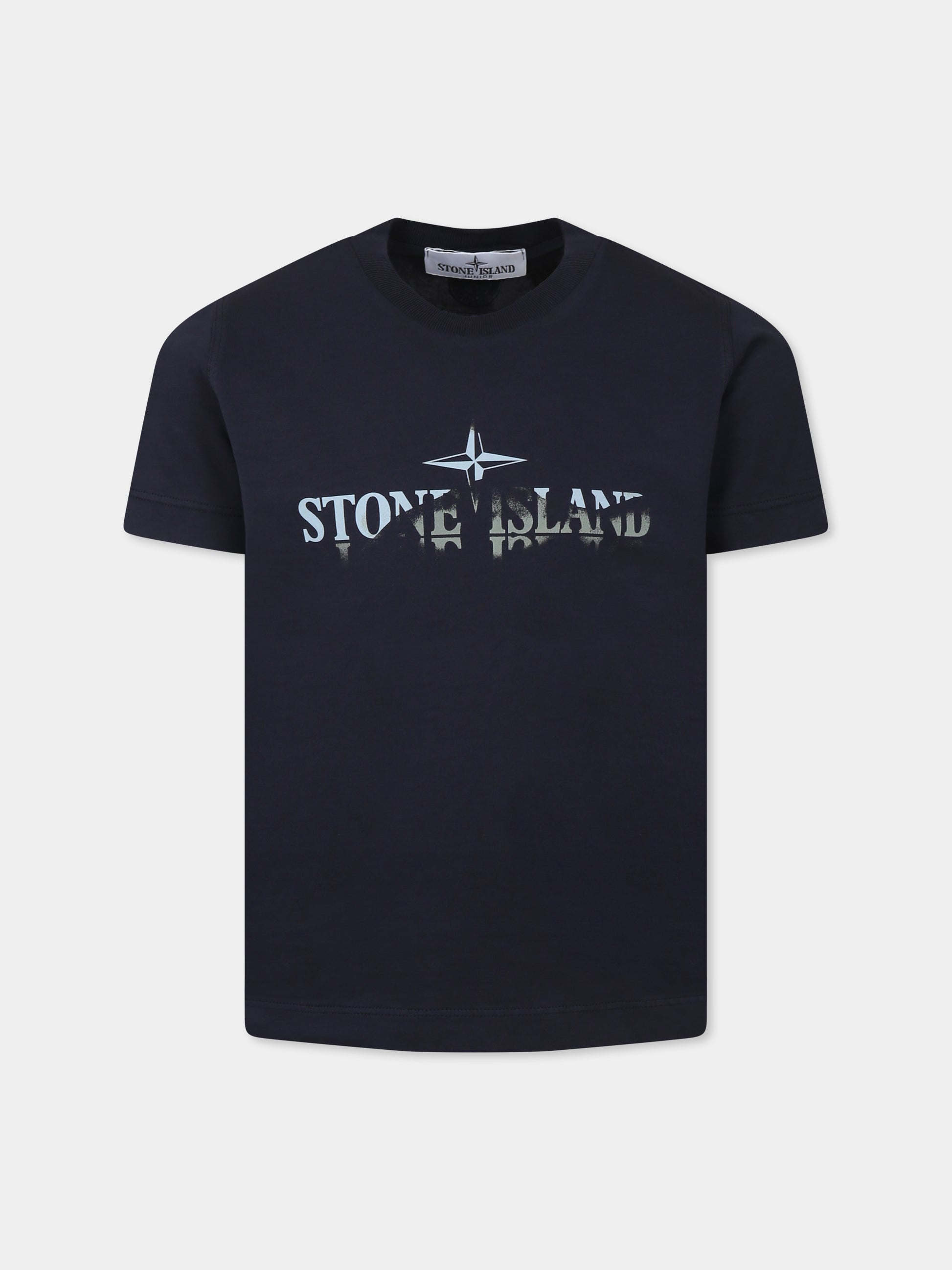 T-shirt blu per bambino con stampa bussola,Stone Island Junior,K1S16 2100010 S0150 V0020