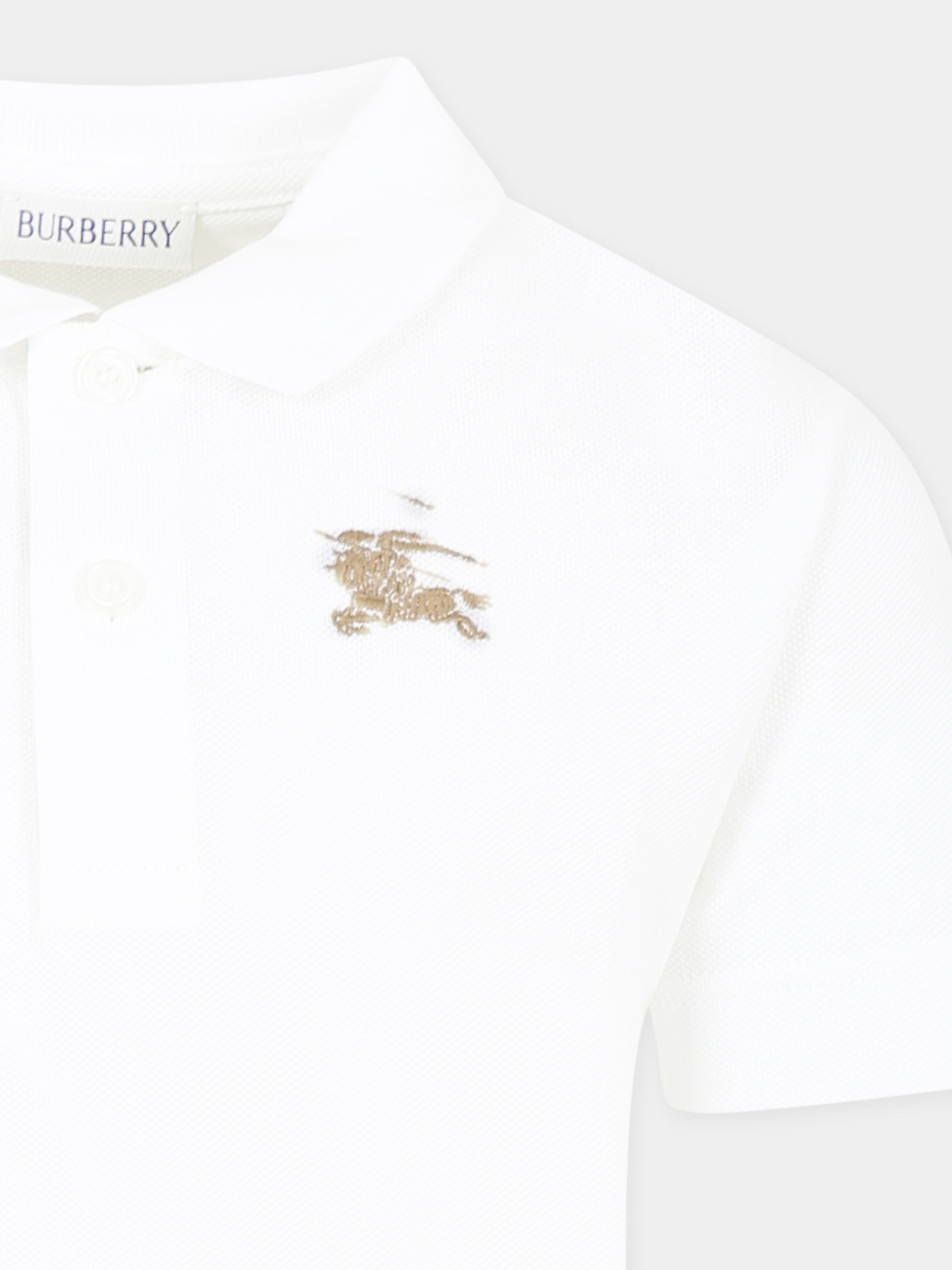 Polo bianca per bambino con logo beige ricamato,Burberry Kids,8105073 A1464