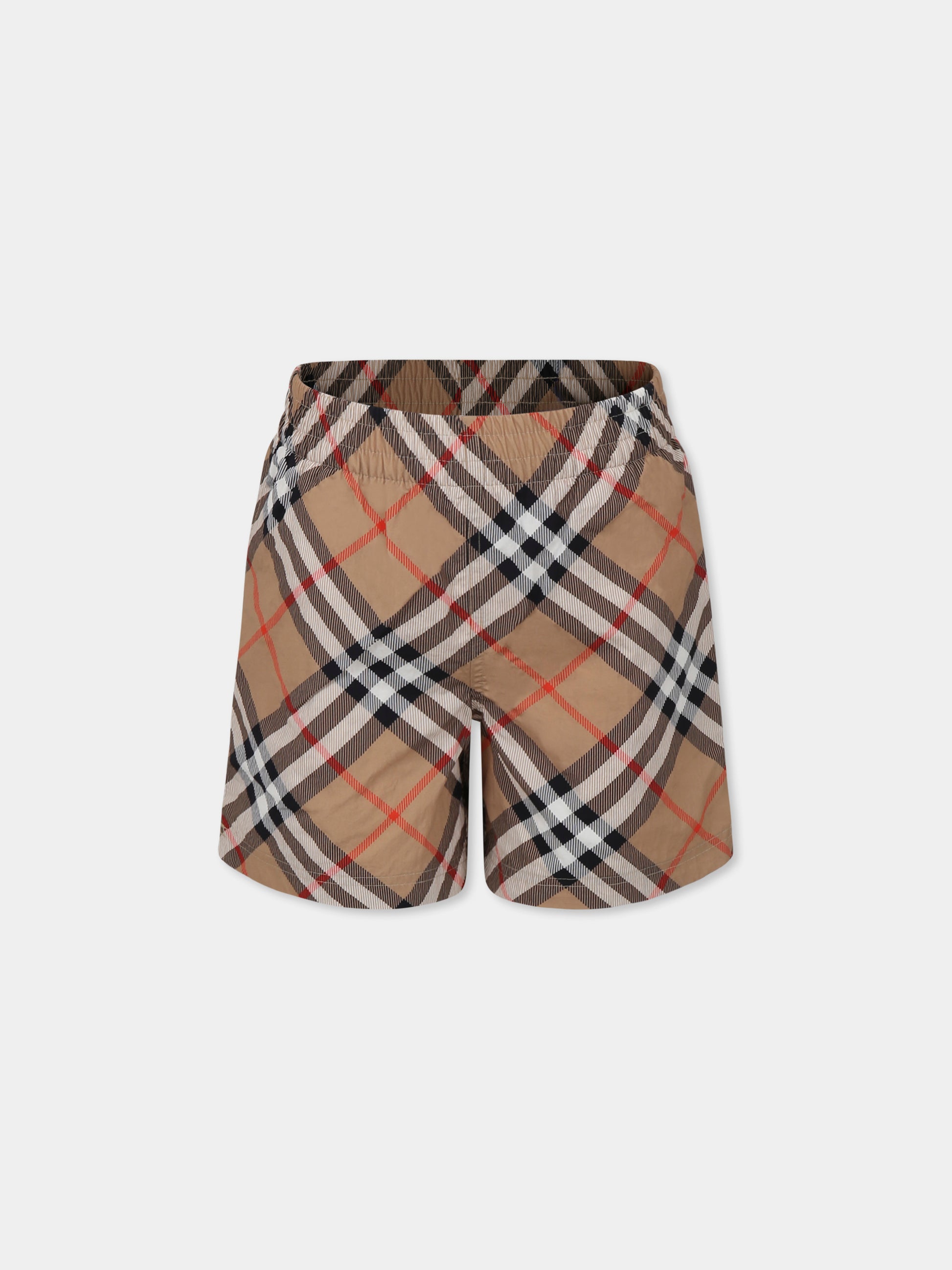 Boxer mare beige per bambino con check vintage,Burberry Kids,8100049 B9368