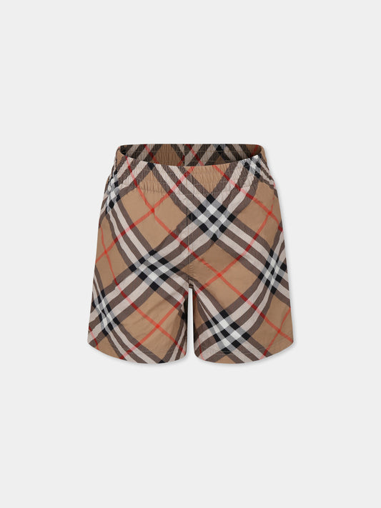 Boxer mare beige per bambino con check vintage,Burberry Kids,8100049 B9368