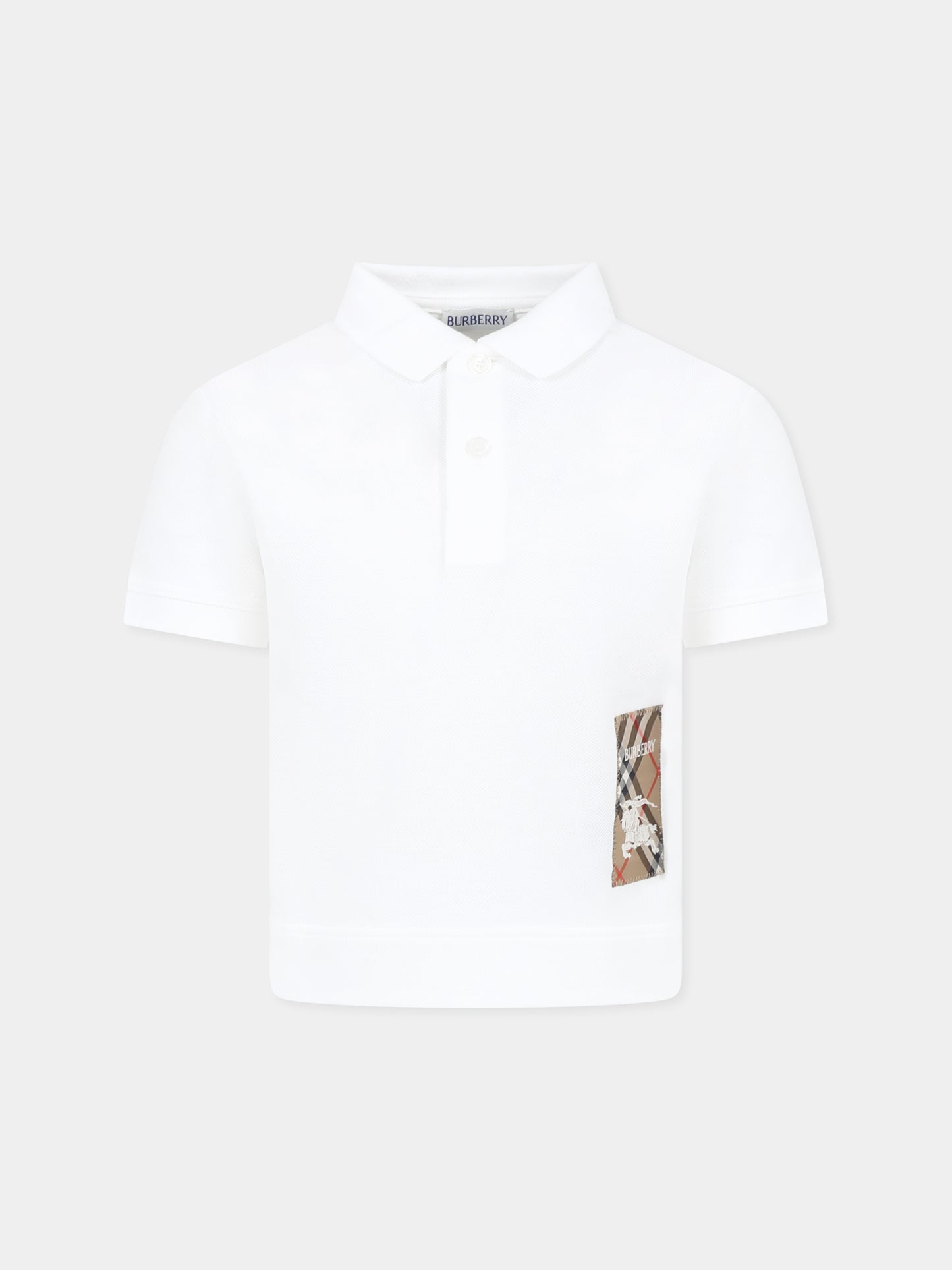 White polo shirt for boy with equestrian knight