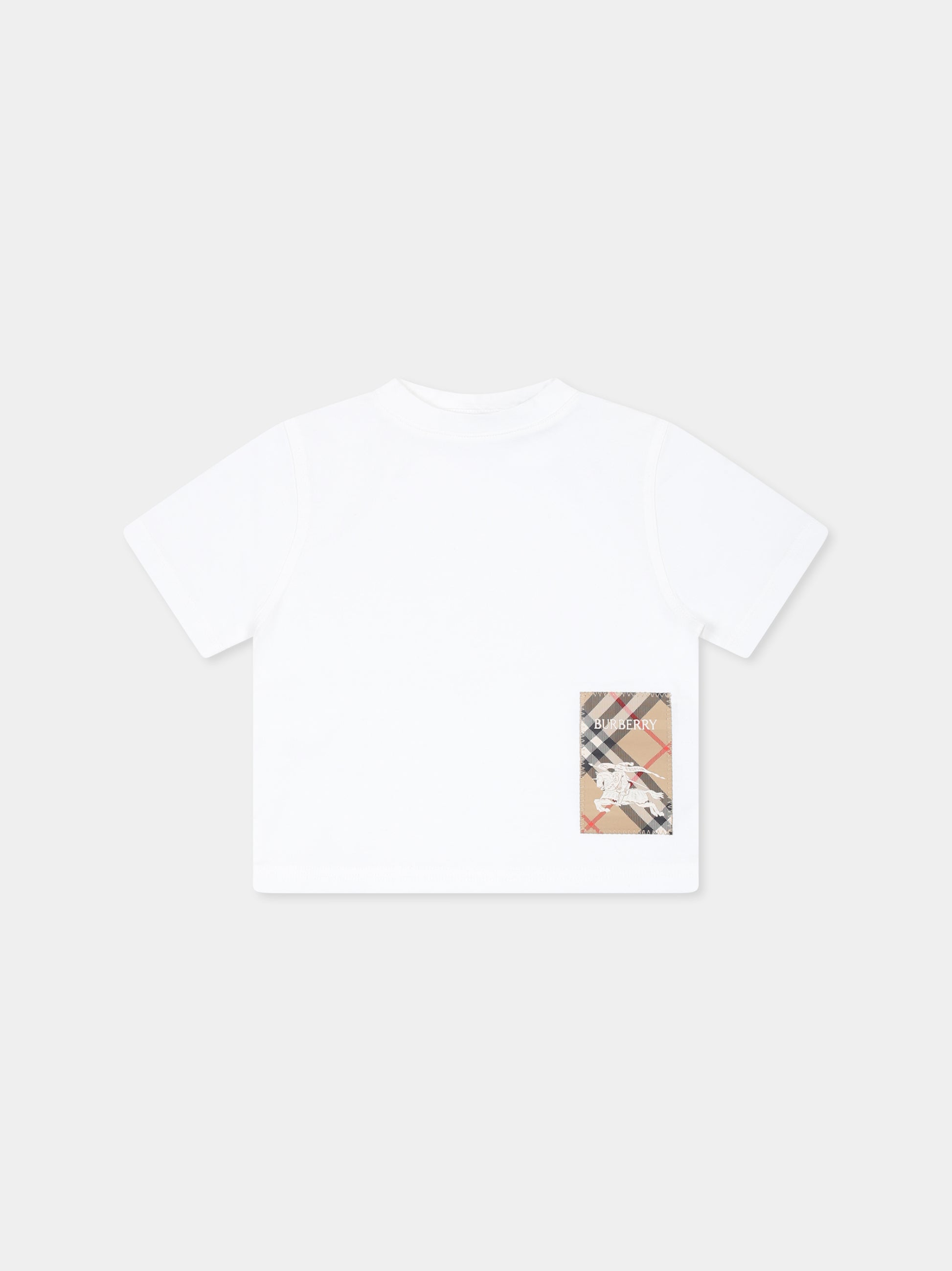 T-shirt bianca per neonato con iconico check vintage,Burberry Kids,8100485 A1464