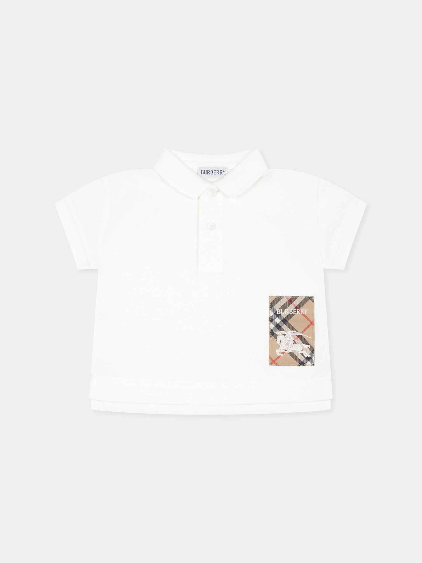 Polo bianca per neonato con cavaliere equestre,Burberry Kids,8100555 A1464
