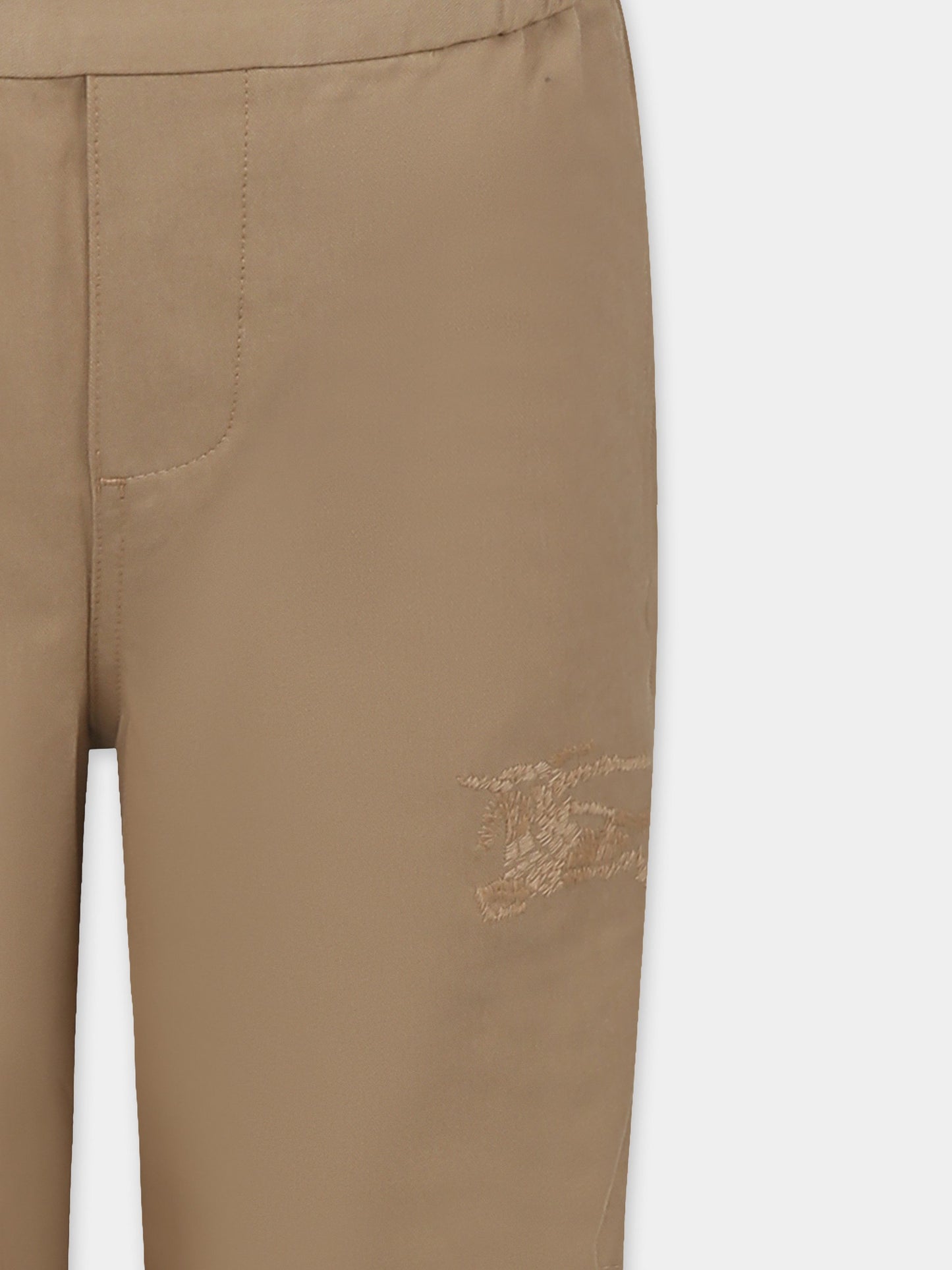 Beige trousers for boy with Equestrian knight logo