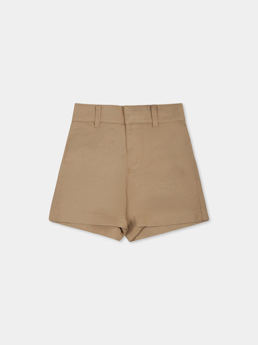 Beige shorts for baby boy with embroidered logo