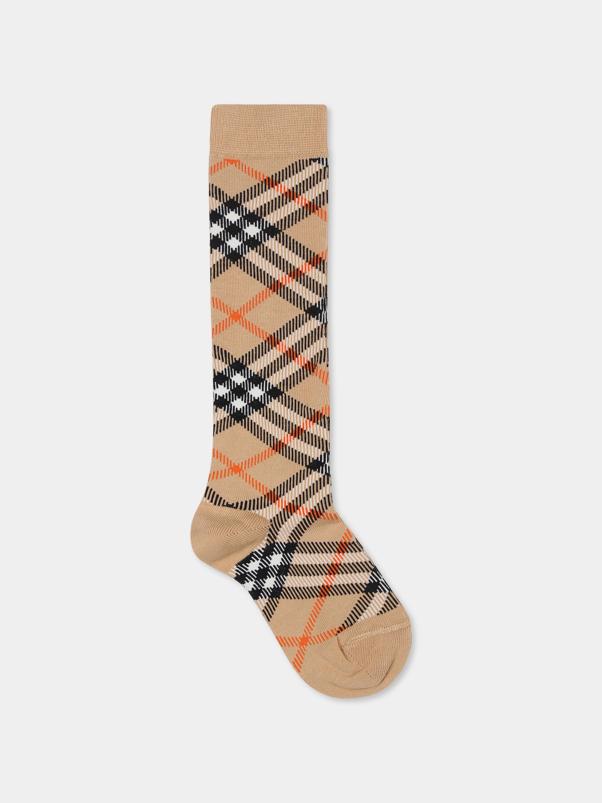 Calze beige per bambini con check vintage,Burberry Kids,8100428 B9368