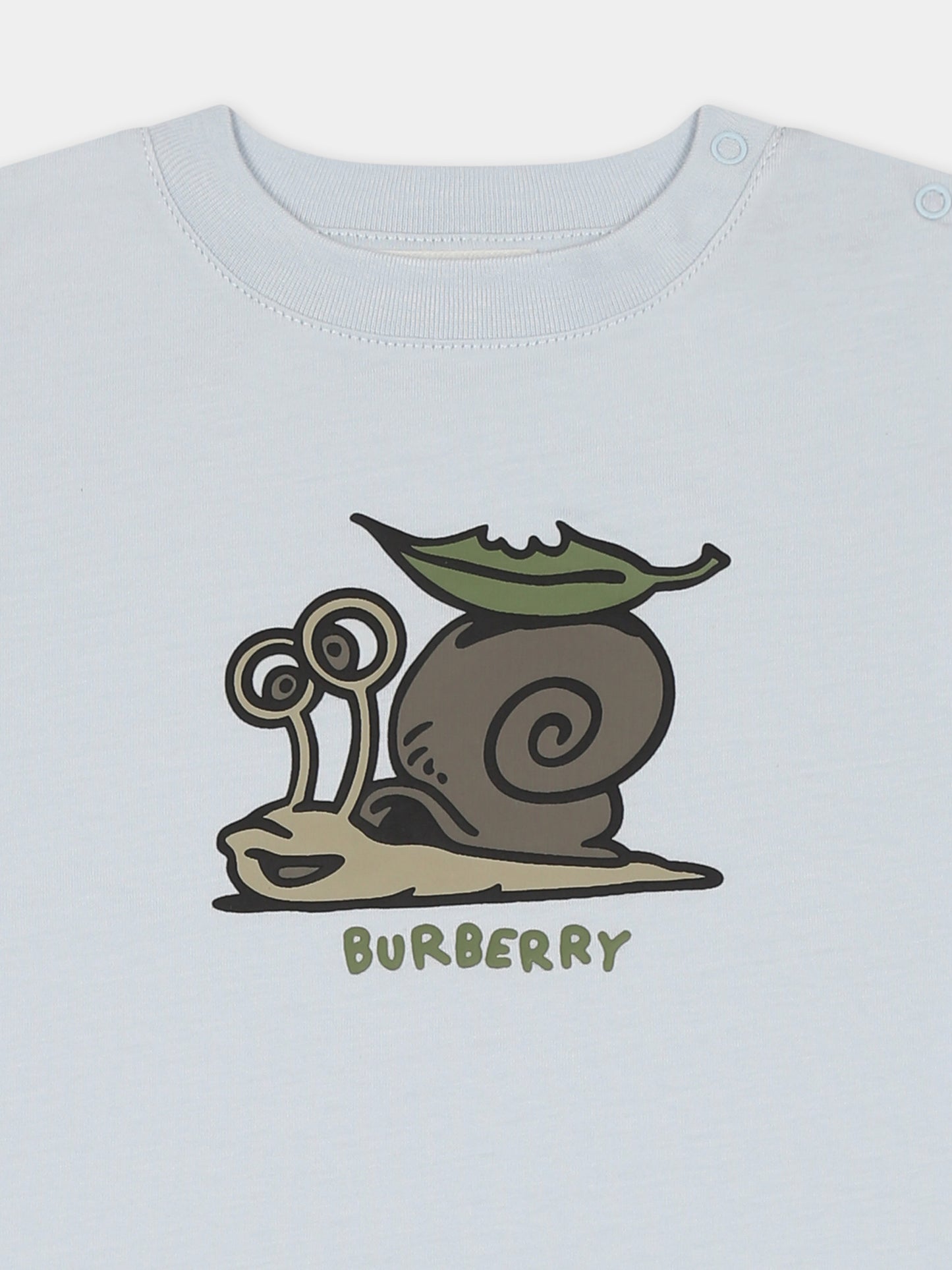 Light blue romper for baby boy with snail