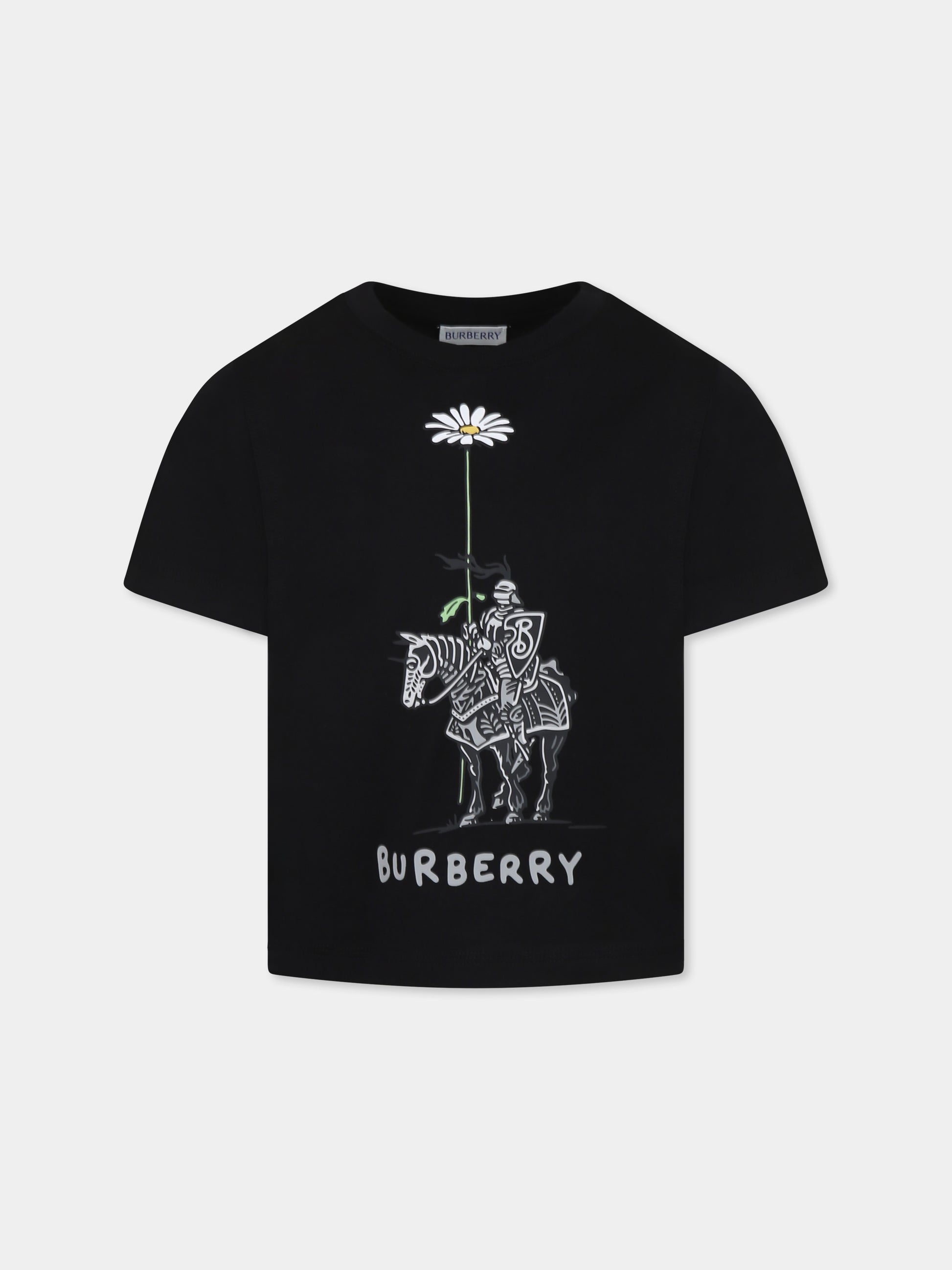 T-shirt nera per bambini con cavaliere equestre,Burberry Kids,8102869 A1189