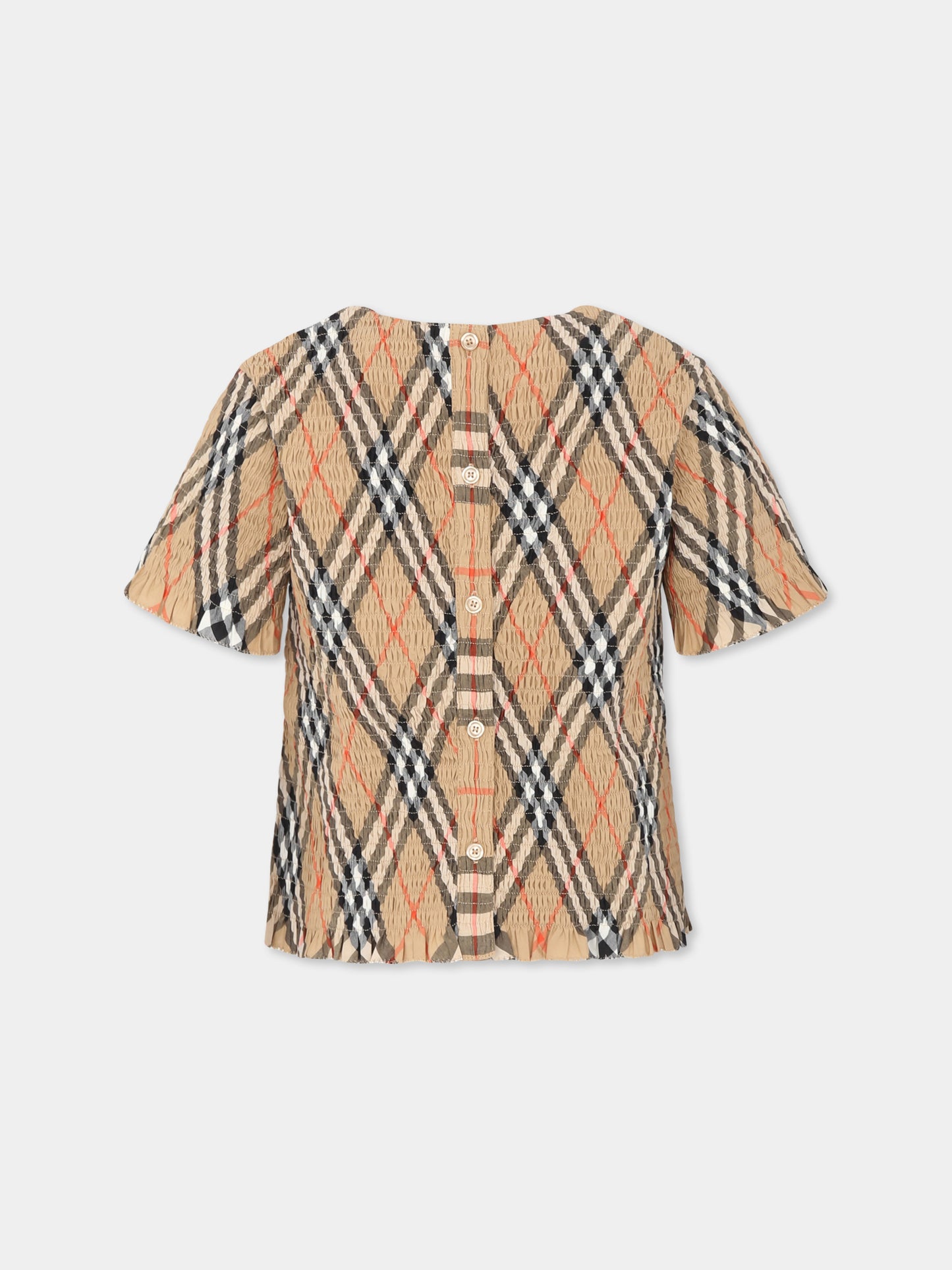 Top beige per bambina con check vintage,Burberry Kids,8100073 B9368