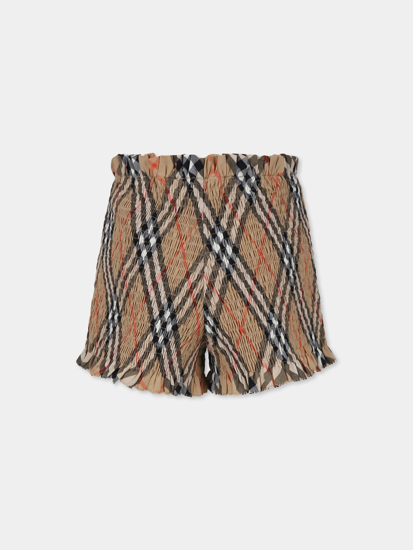 Shorts beige per bambina con check vintage,Burberry Kids,8100074 B9368