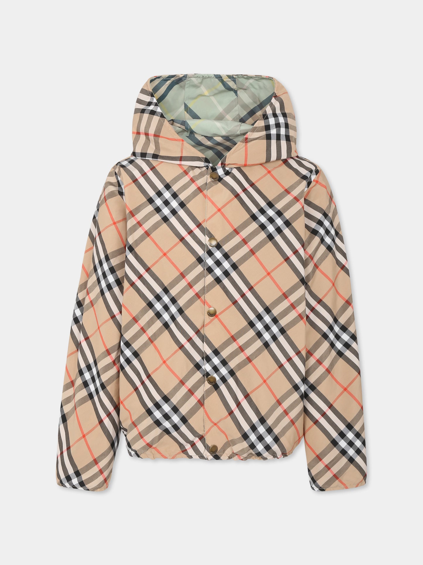 Giubbotto verde reversibile per bambini con check,Burberry Kids,8104652 C1788