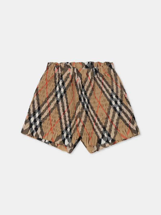 Shorts beige per neonata con check vintage,Burberry Kids,8100543 B9368