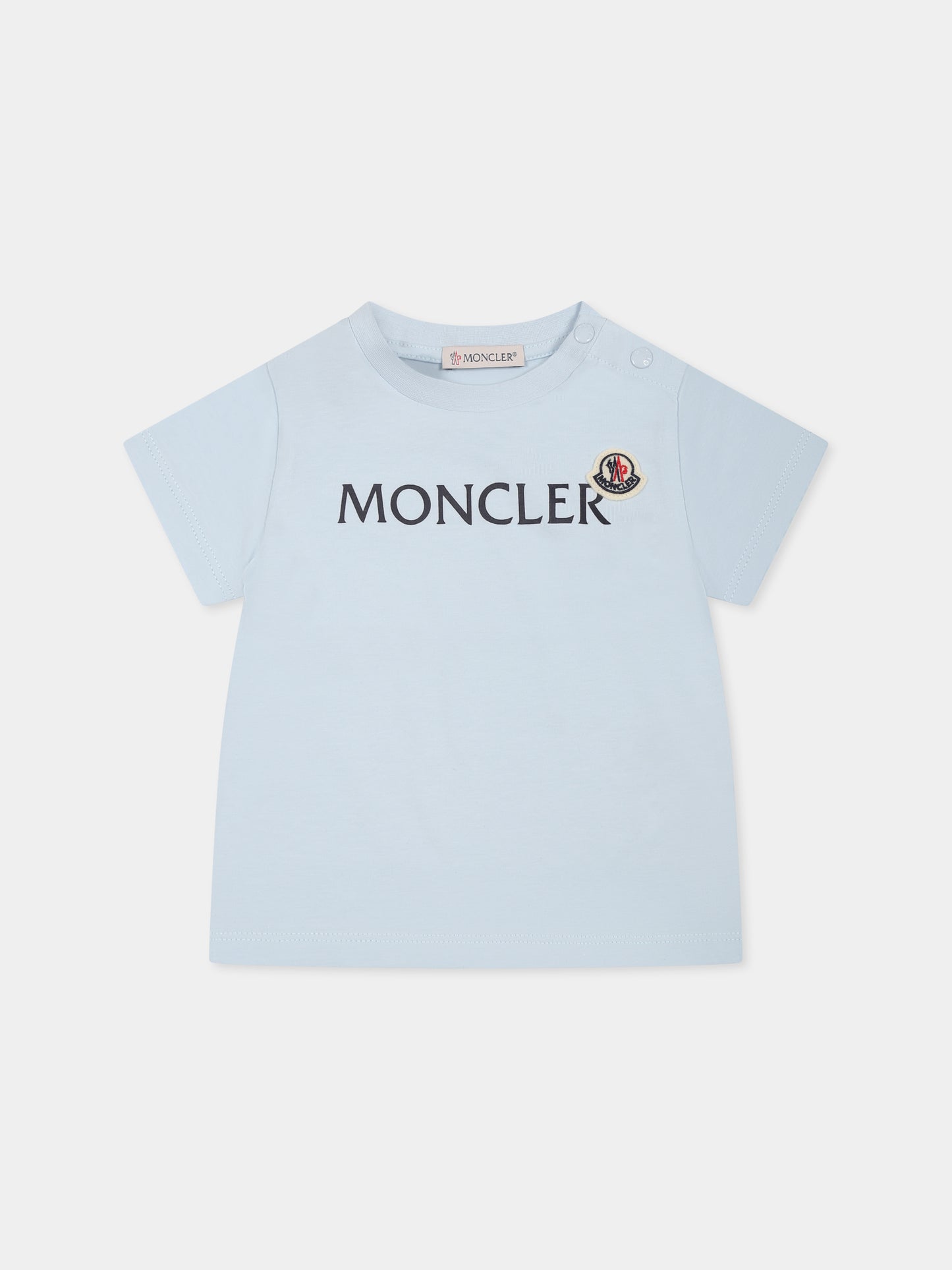 T-shirt celeste per neonato con logo,Moncler Kids,K1951 8C00007 8790N 709