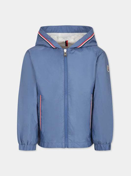 Light blue windbreaker jacket for boy with logo