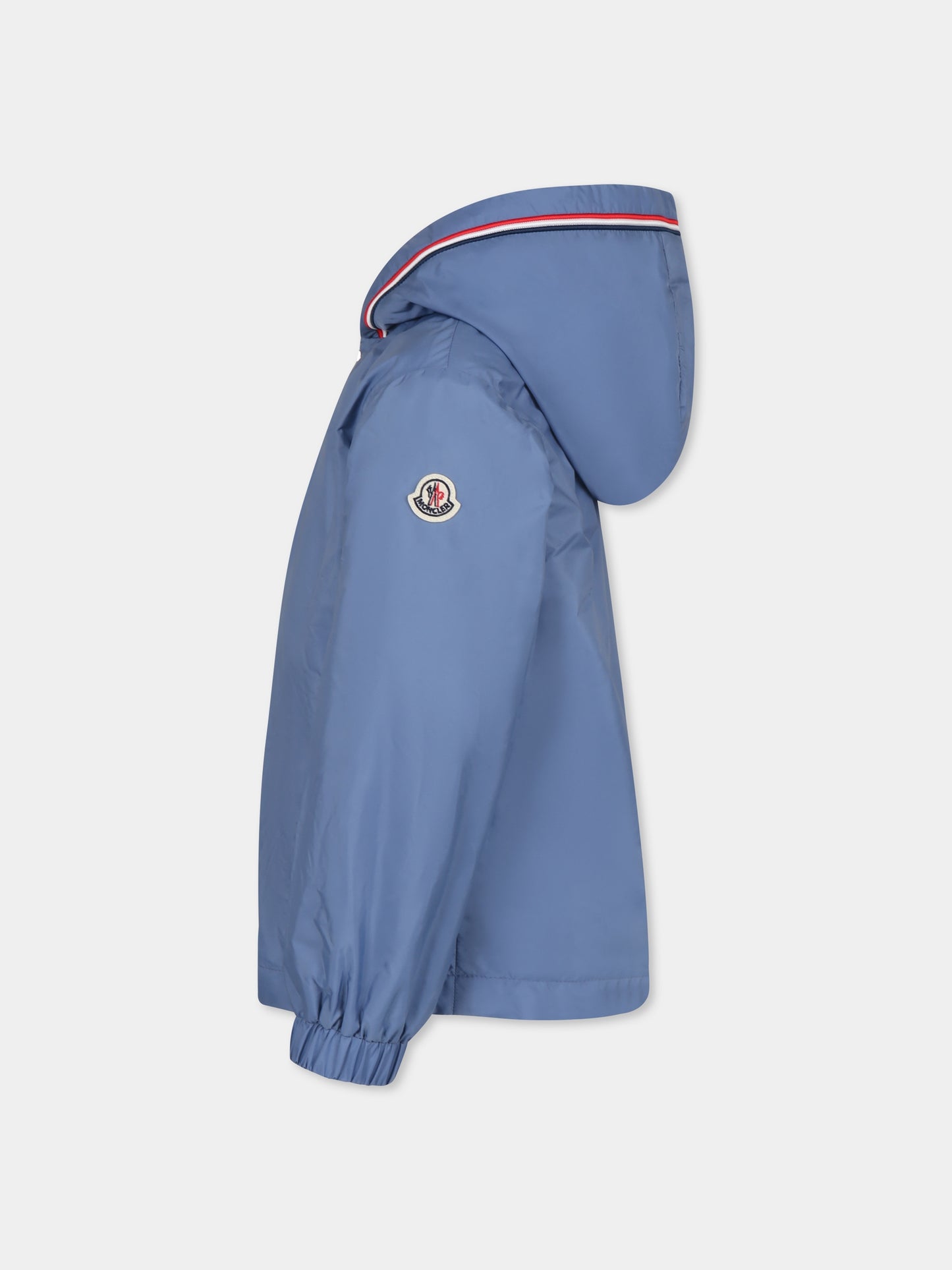 Light blue windbreaker jacket for boy with logo