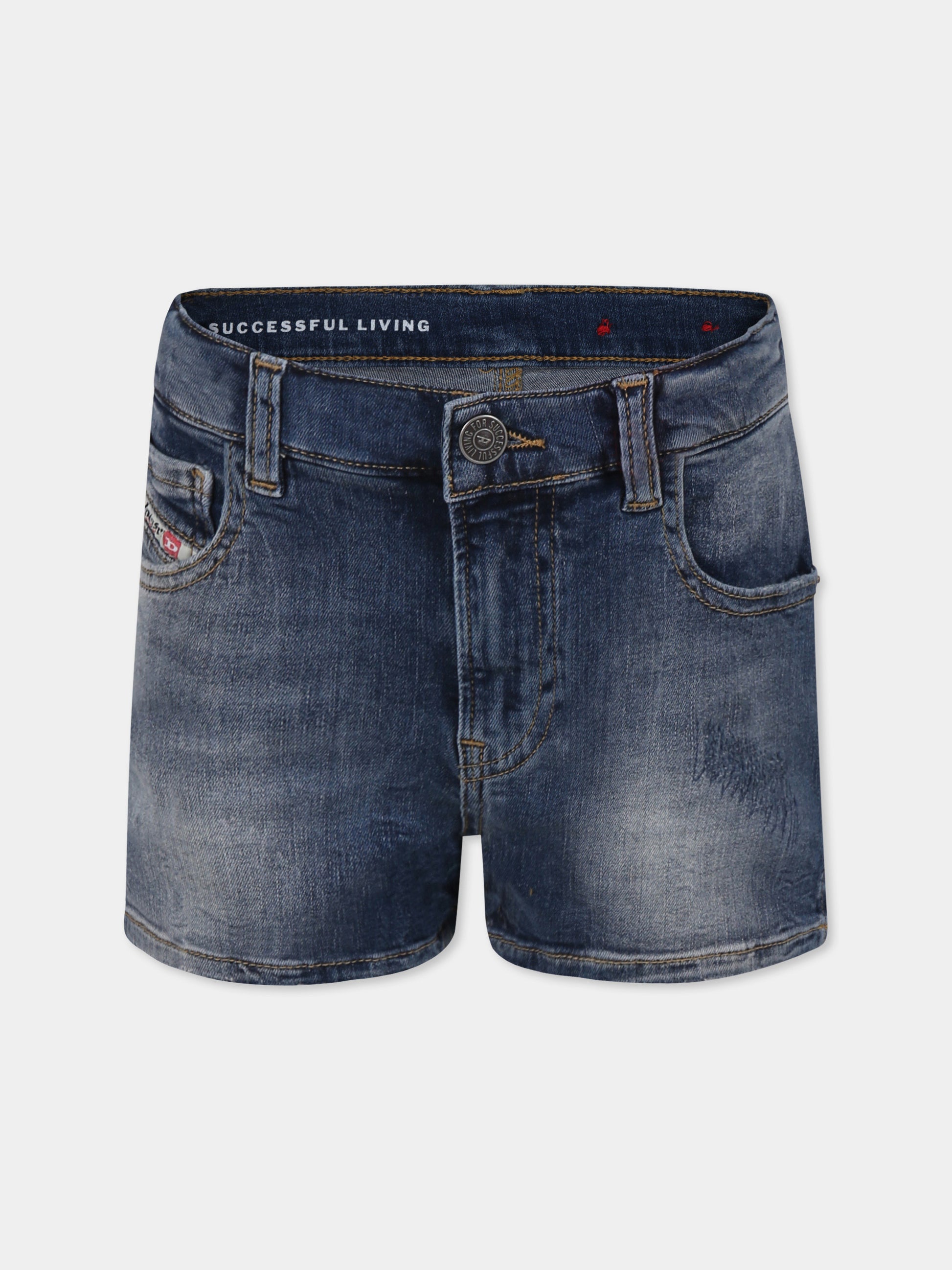 Shorts blu per bambina con patch logato,Diesel,J02308 KXBNR K01