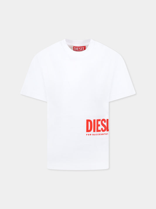 T-shirt bianca per bambino con logo,Diesel,J02283 0CATM K100