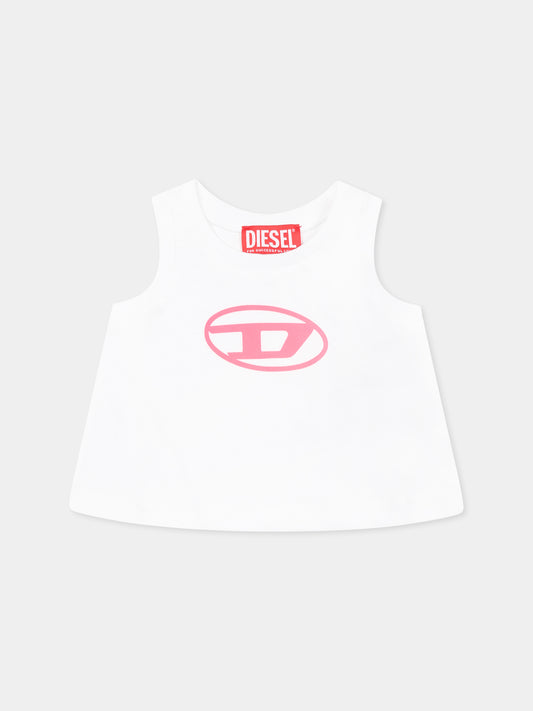 White tank top for baby girl with logo