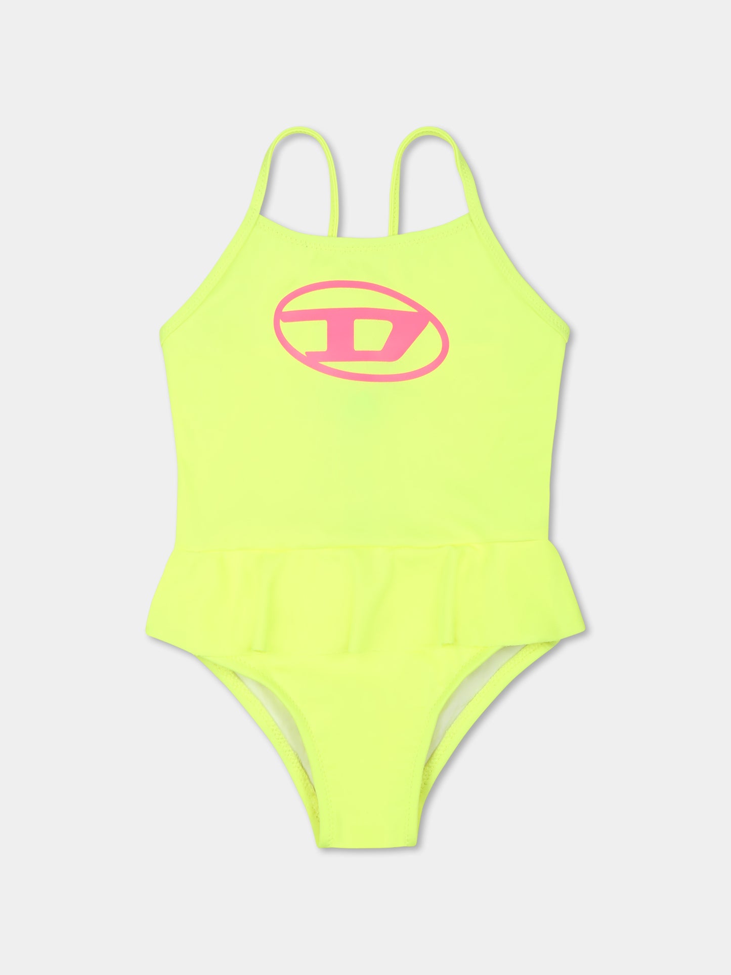 Yellow swimsuit for baby girl with logo