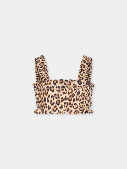 Brown top for girl spotted print