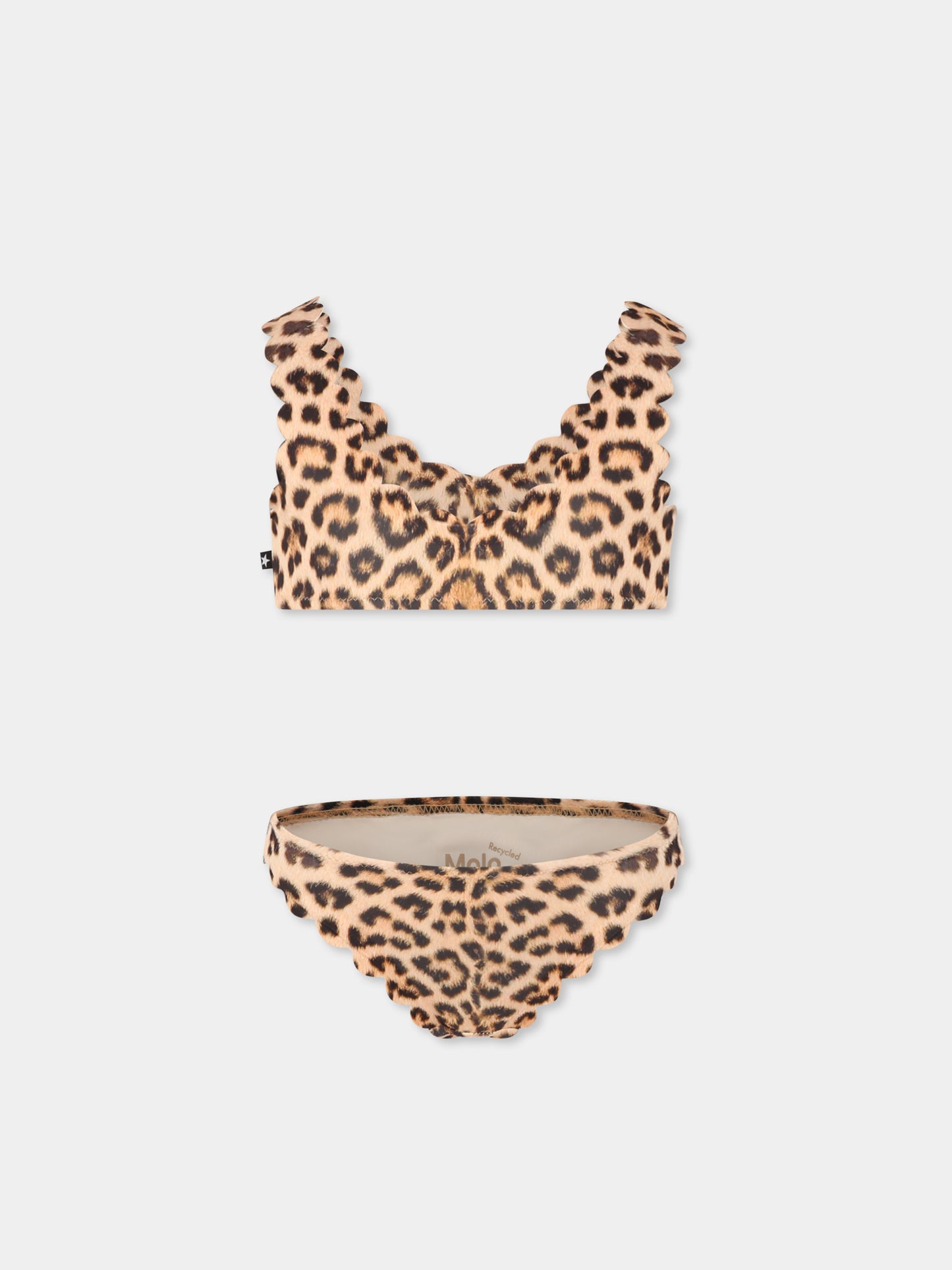 Brown bikini for girl with spotted print