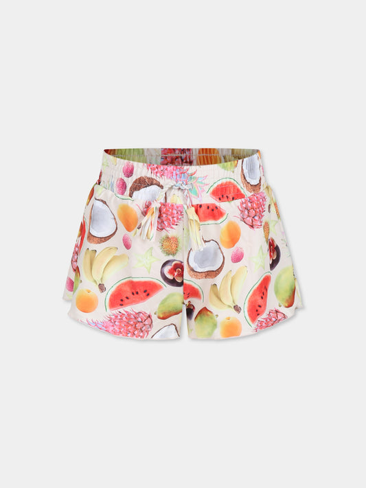 Shorts da mare avorio Nicci per bambina con frutta,Molo,8S25P303 9237