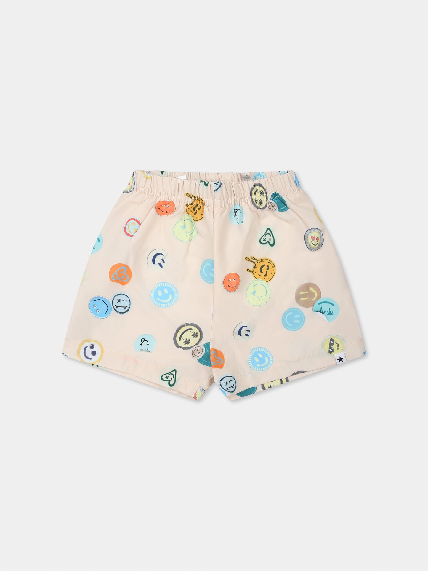Ivory swim shorts for baby boy with smiley