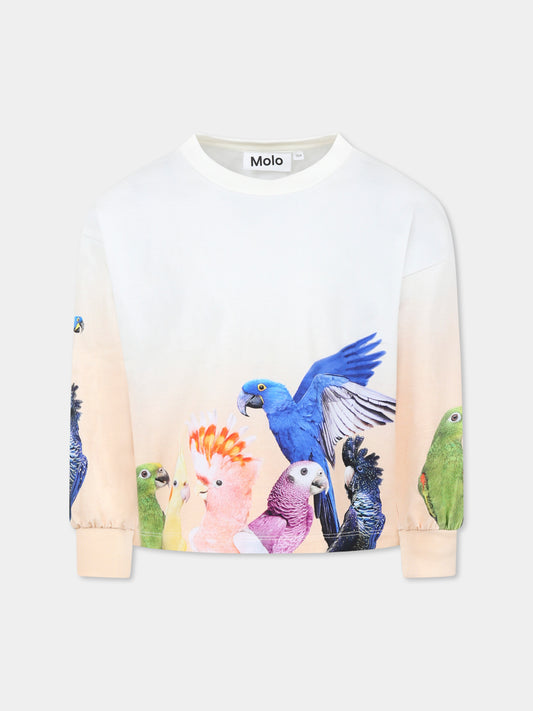 T-shirt Reniza avorio per bambina con pappagalli,Molo,2S25A402 3835