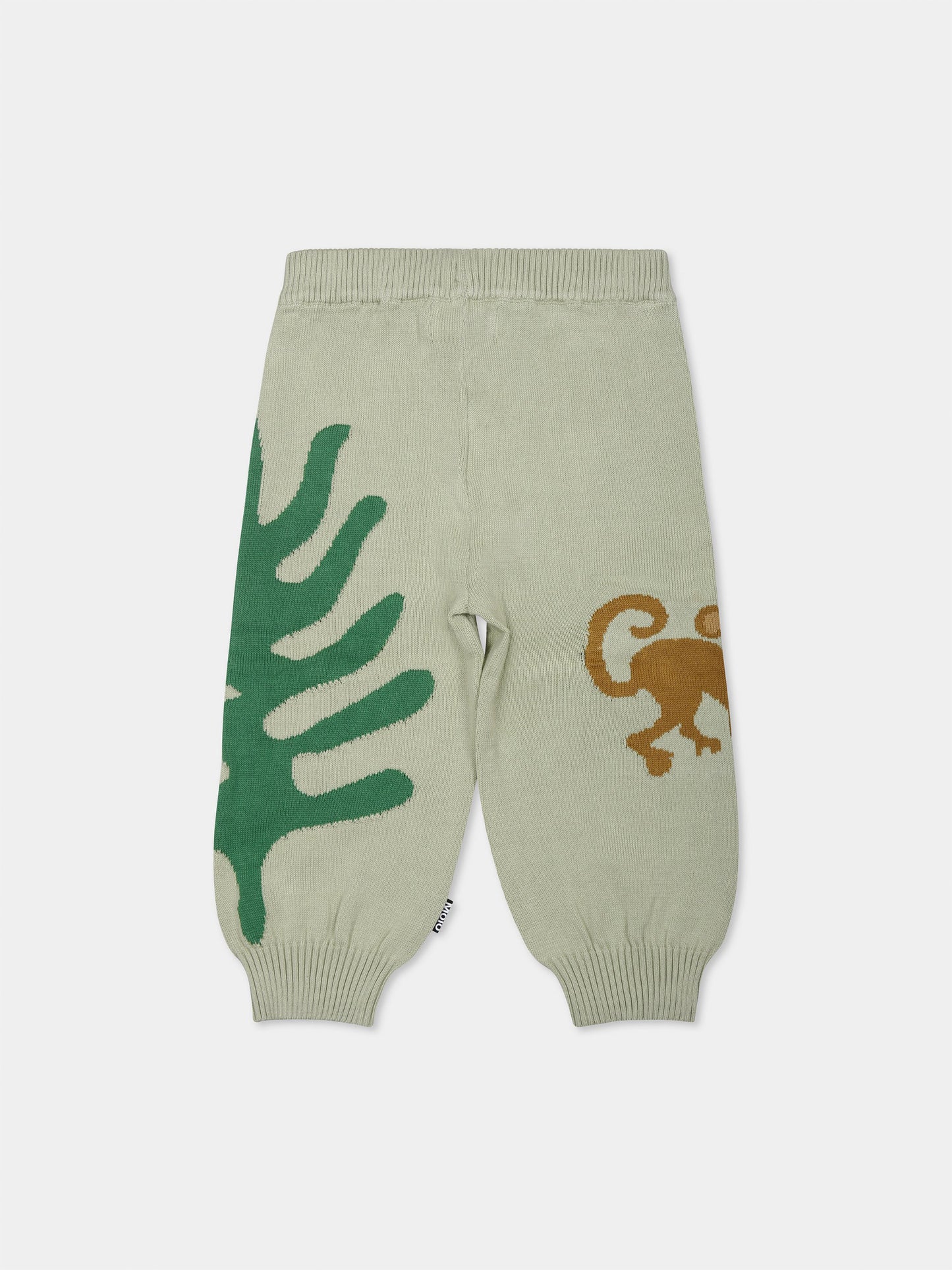 Green trousers for babykids with jungle print
