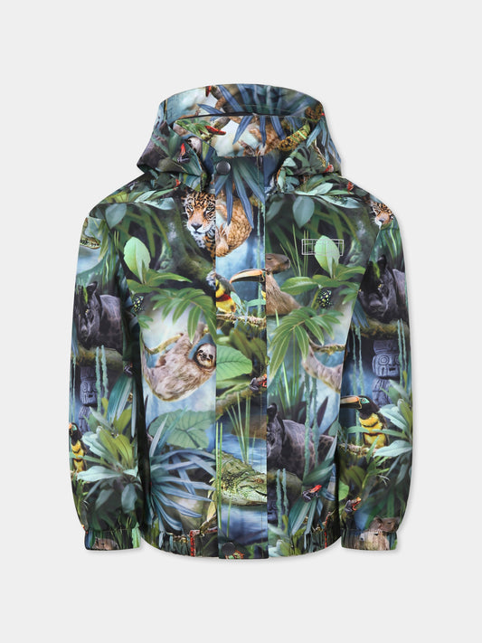 Giacca a vento Waiton verde per bambino con stampa giungla,Molo,5NOSO121 9334