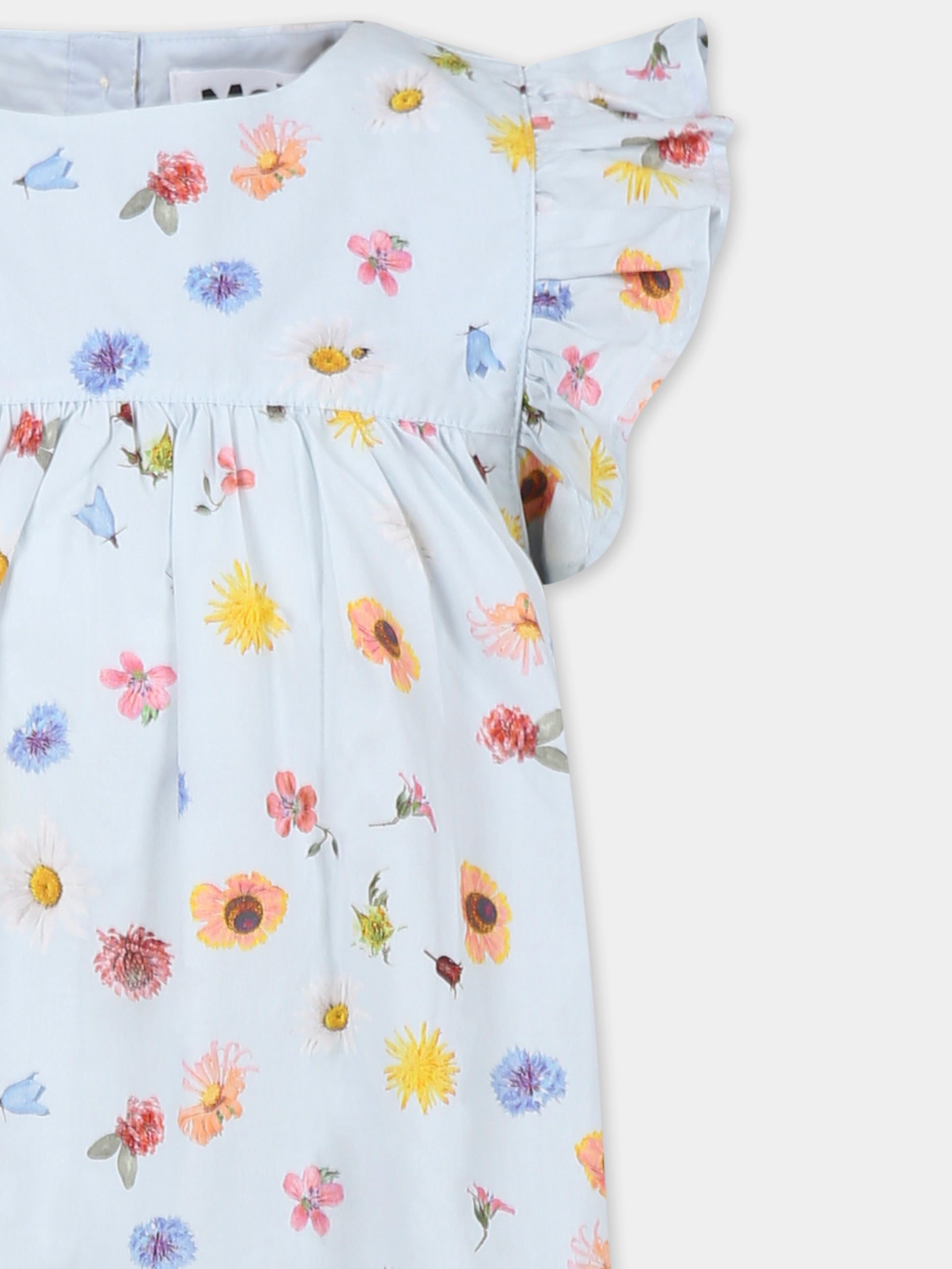 Vestito Cacao celeste per bambina con fiori all over,Molo,4S25E112 9280