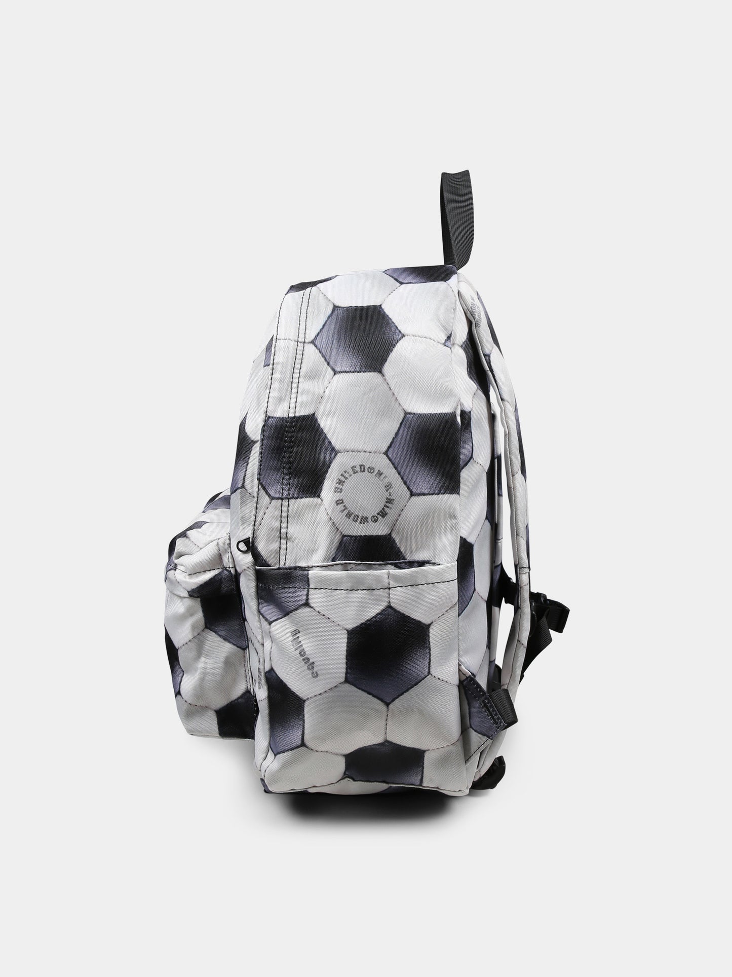 Beige backpack for boy with football print