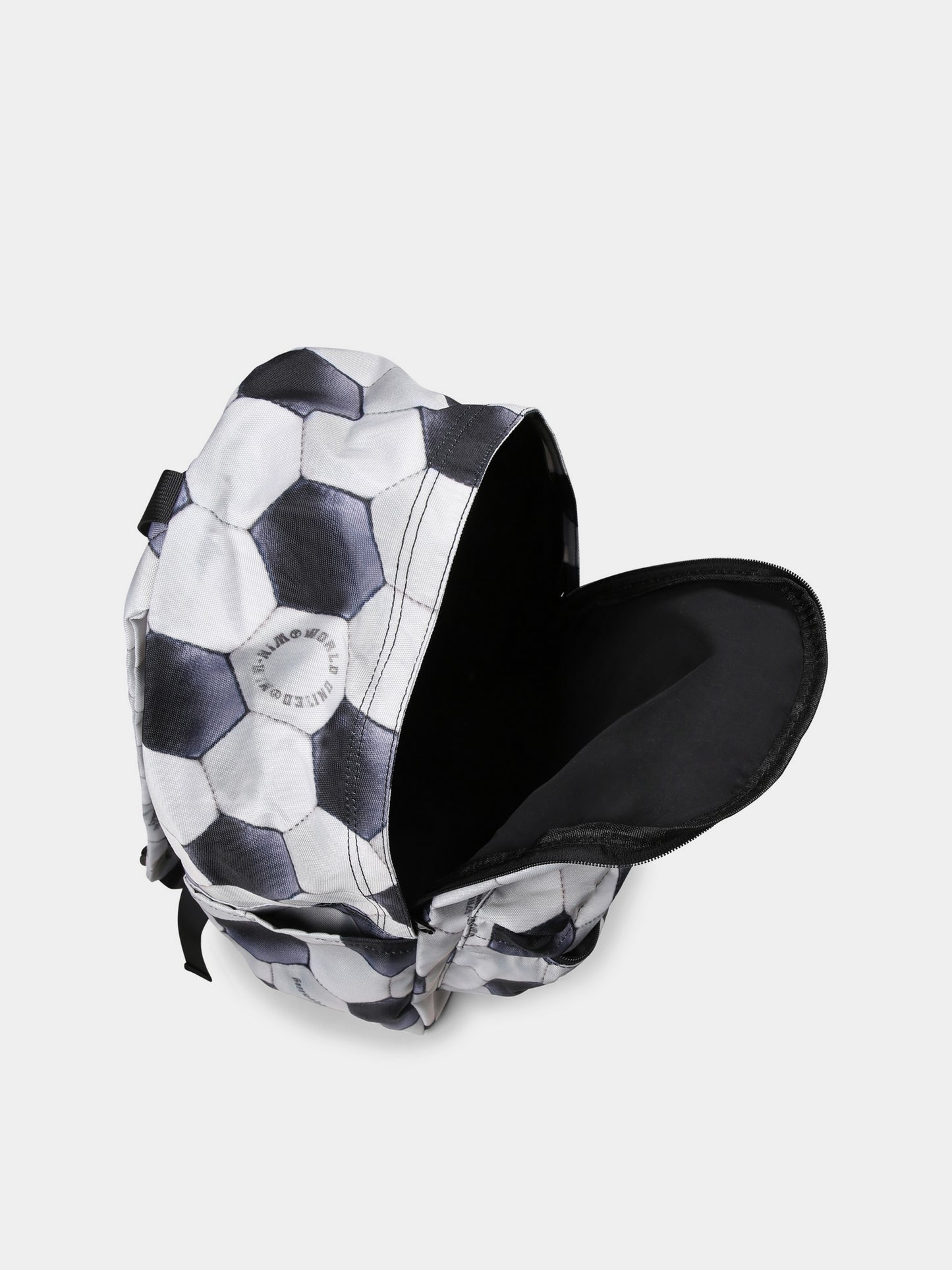 Beige backpack for boy with football print