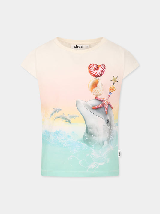 T-shirt Ragnhlde multicolor per bambina con delfino,Molo,2S25A214 3921