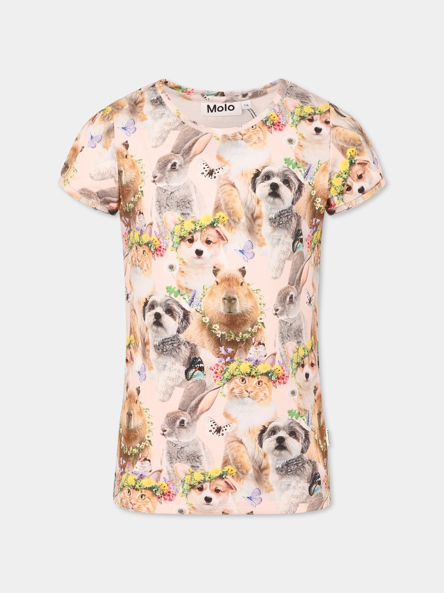 T-shirt Rimona rosa per bambina con animali all over,Molo,2S25A219 9273