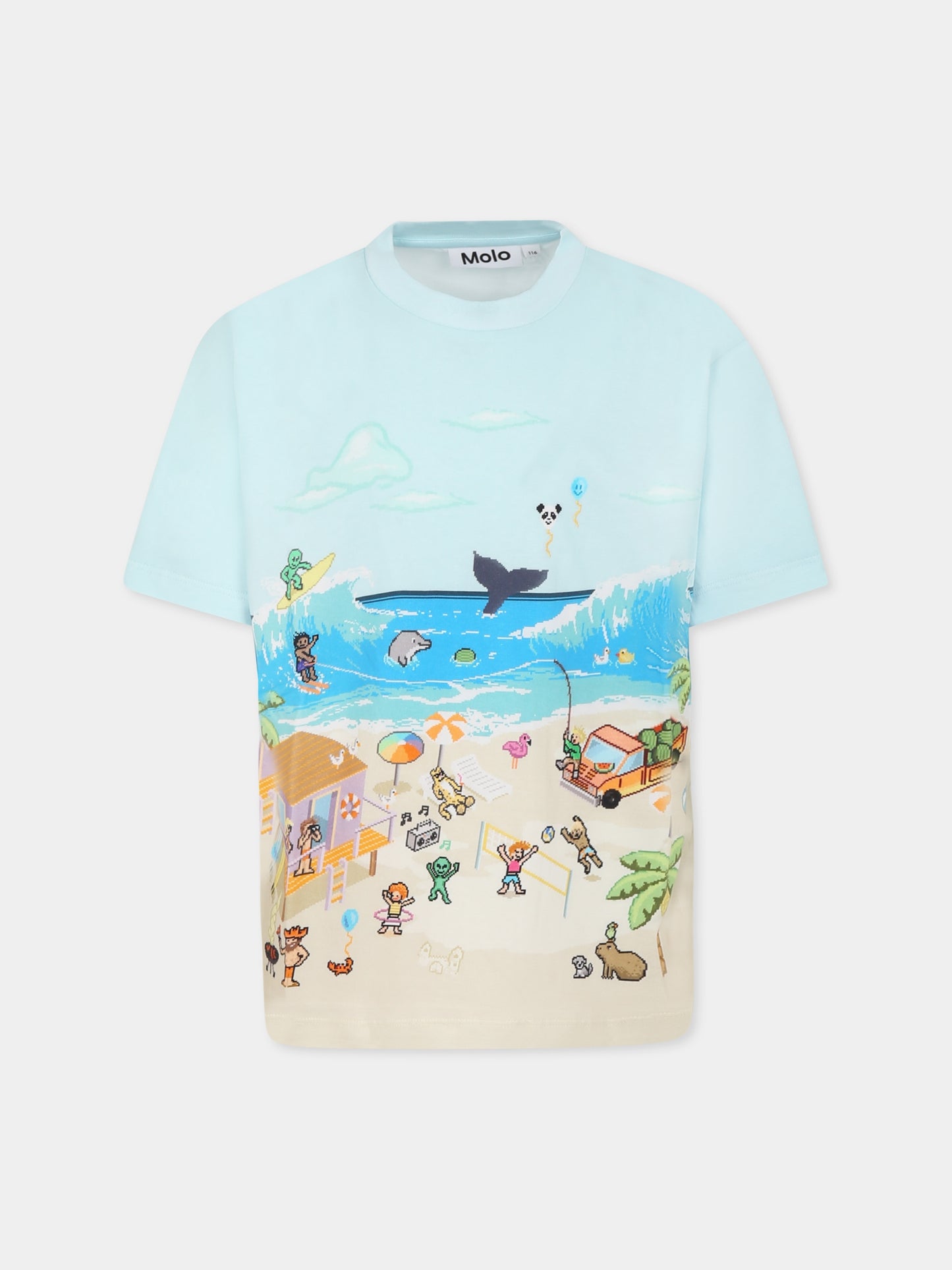 T-shirt Riley celeste per bambino con spiaggia,Molo,1S25A215 3978