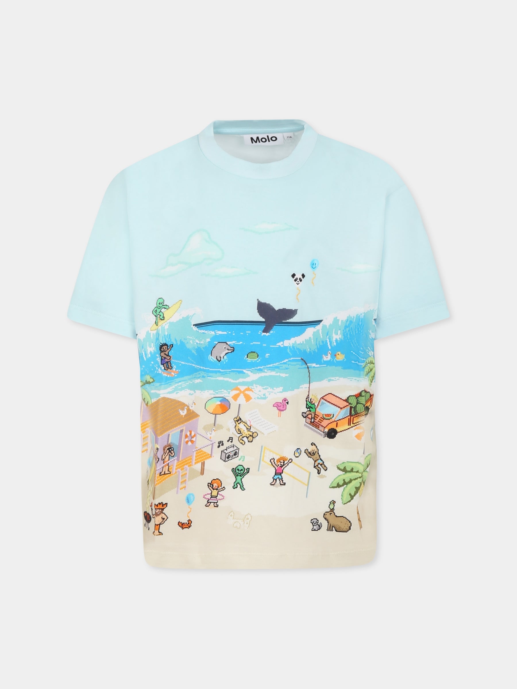 T-shirt Riley celeste per bambino con spiaggia,Molo,1S25A215 3978