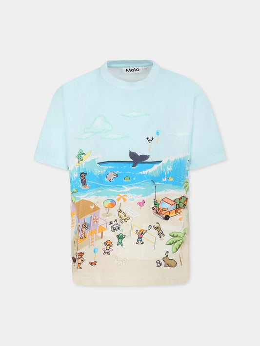 T-shirt Riley celeste per bambino con spiaggia,Molo,1S25A215 3978