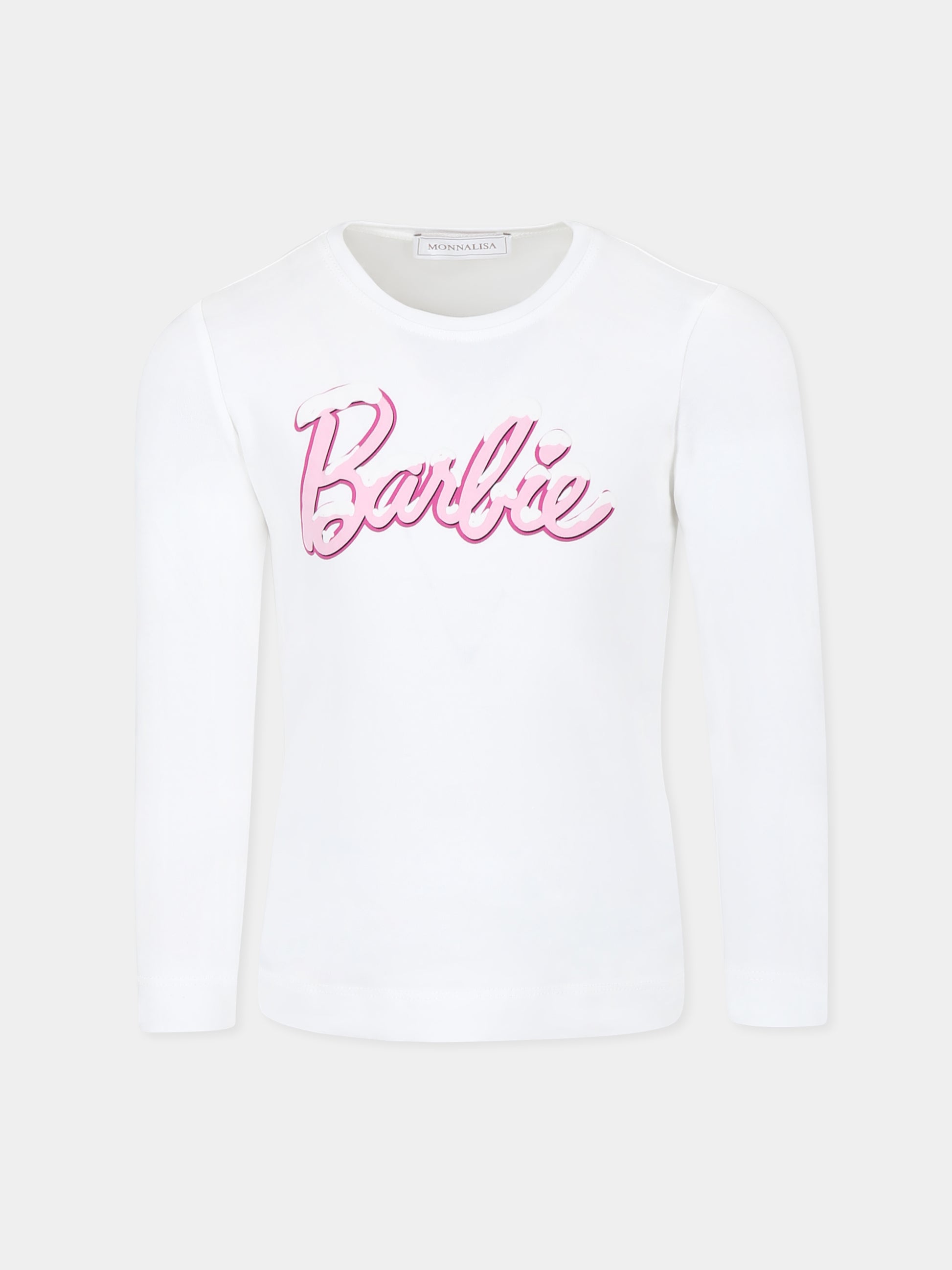 T-shirt bianca per bambina con scritta Barbie,Monnalisa,11D644 4201 0001
